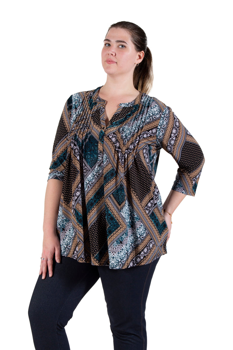La Cera Plus Size Long Sleeve Lace Detail Top