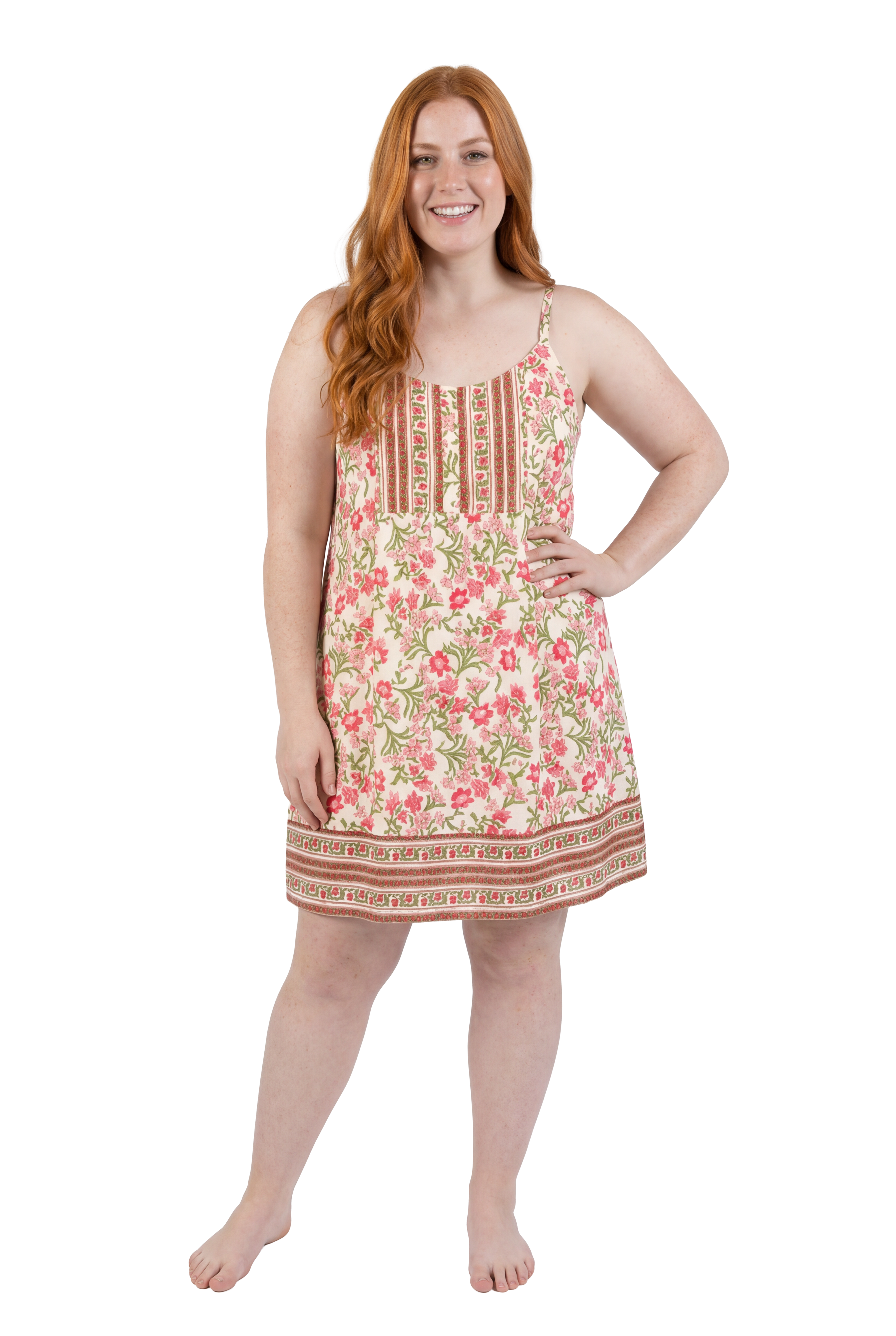 Plus Size La Cera Floral Spaghetti Strap Chemise - La Cera