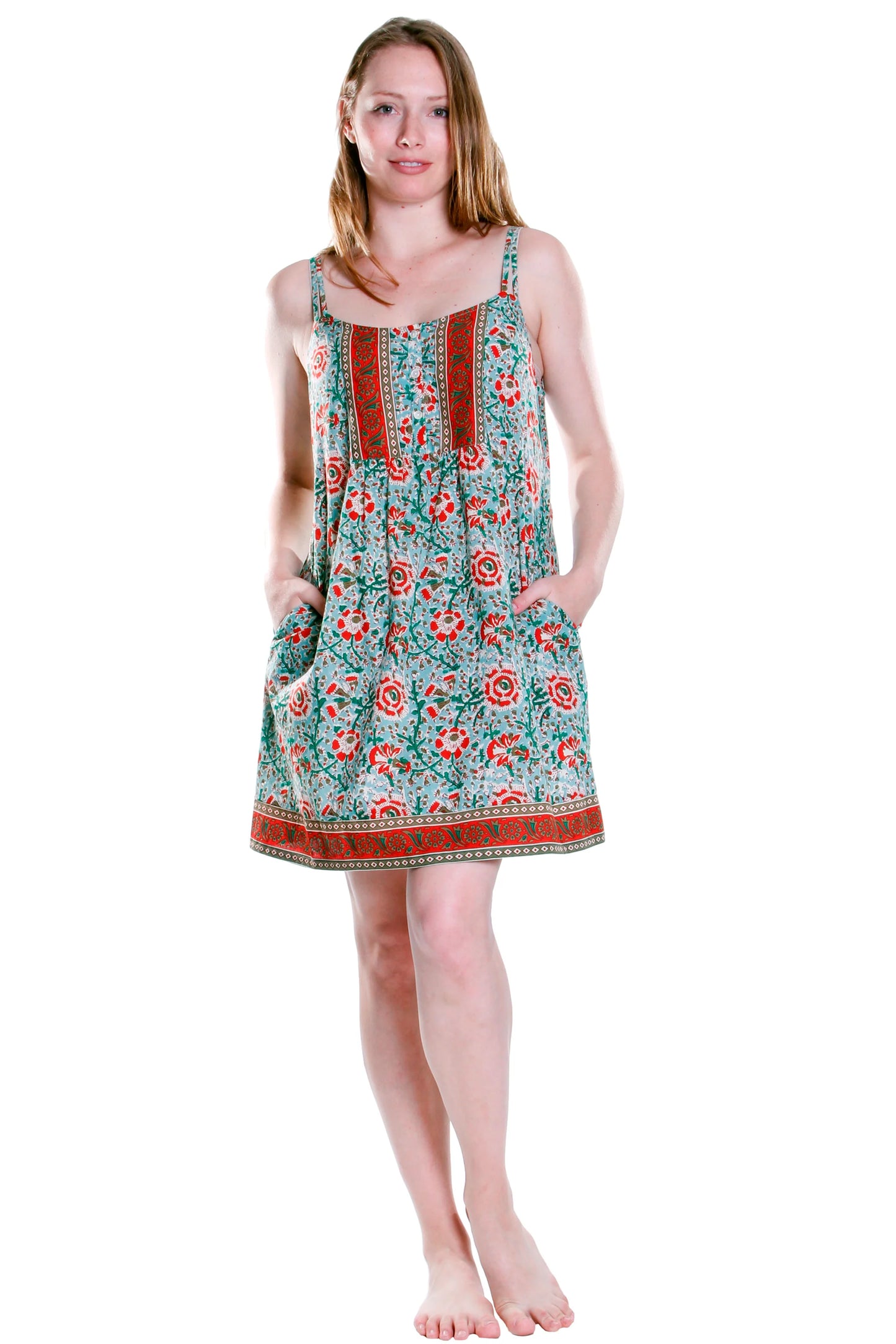 La Cera 100% Cotton Blue Batik Printed Chemise - La Cera