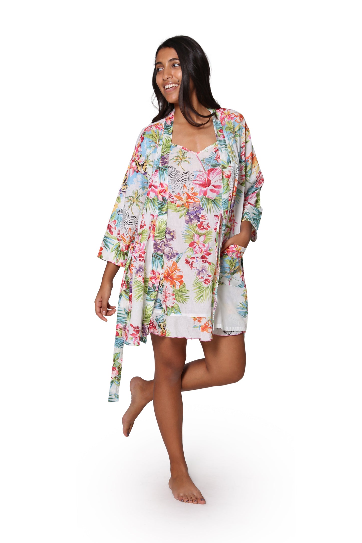 Printed Short Cotton Robe - La Cera