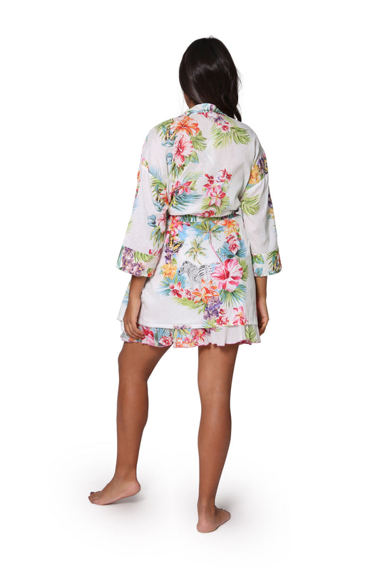 Printed Short Cotton Robe - La Cera