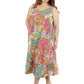 Model wearing bright paisley nightgown