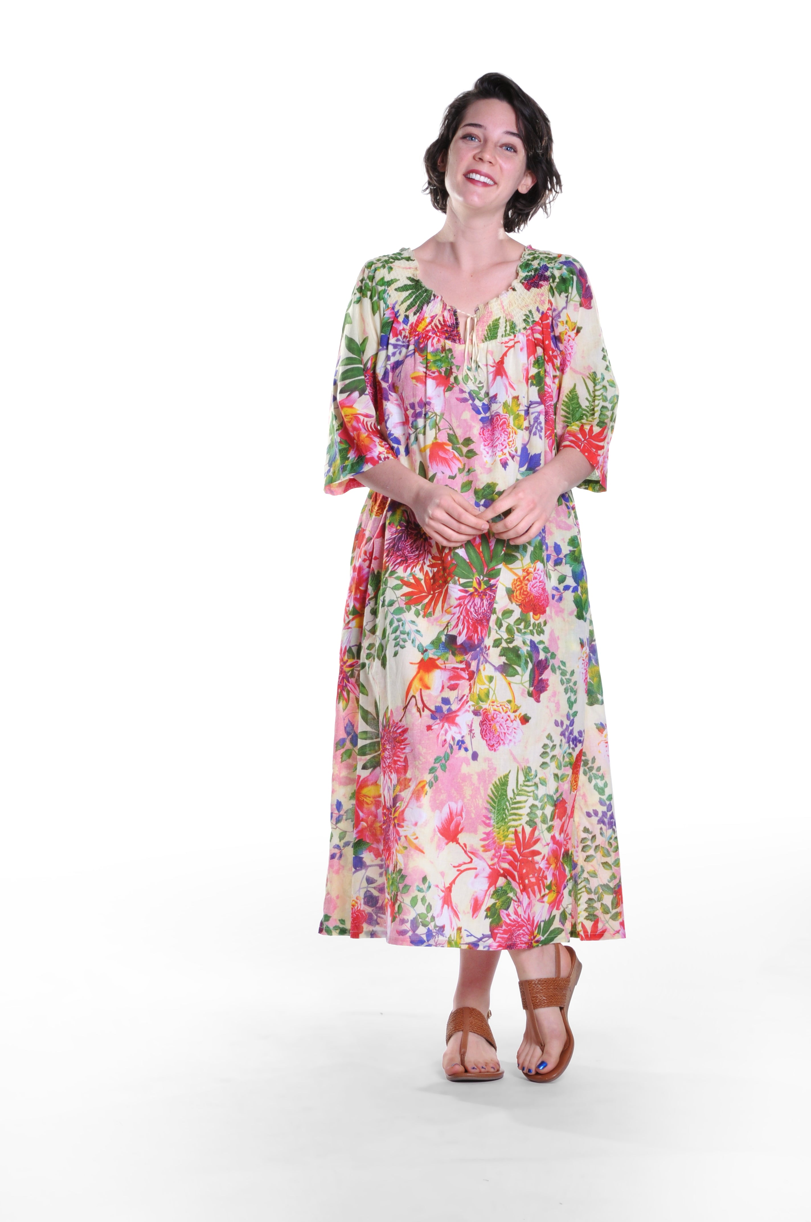 100% Cotton Tropical Floral Nightgown - La Cera