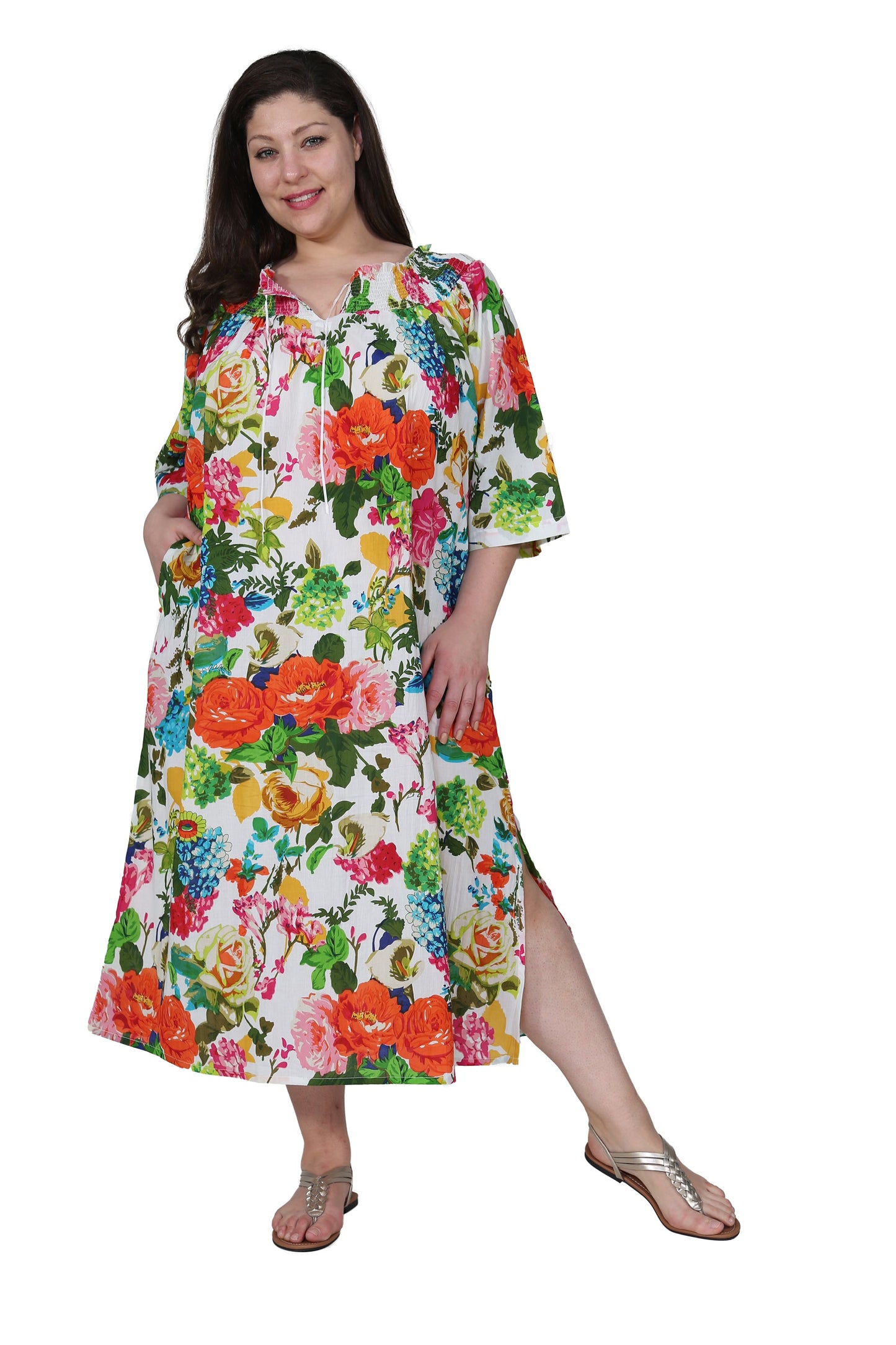 100% Cotton Tropical Floral Nightgown - La Cera