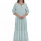 100% Cotton Embroidered Long Sleeve Gown - La Cera