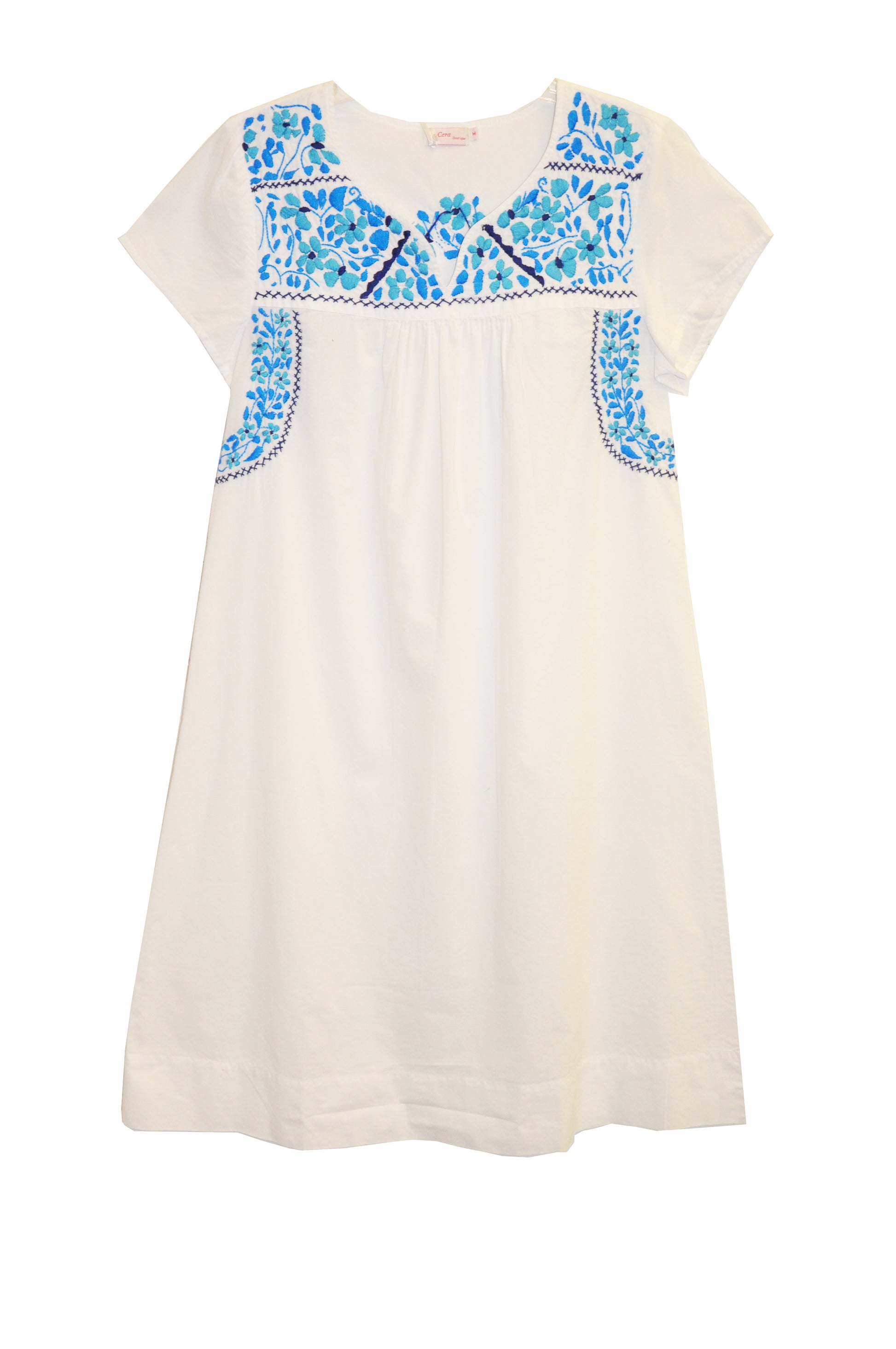 100% Cotton Cap Sleeve Embroidered Dress - La Cera