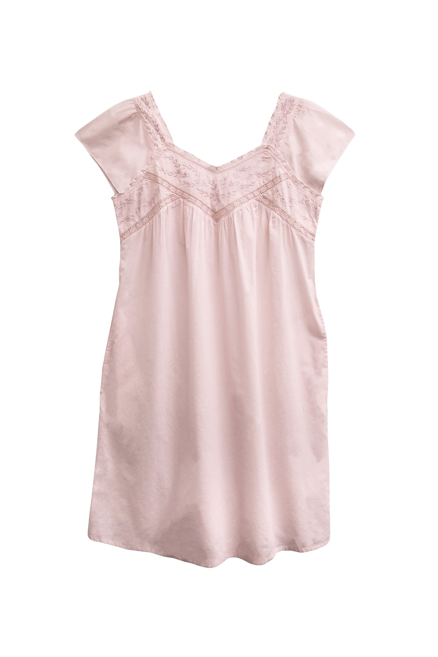 La Cera 100% White Cotton Embroidered Sweetheart Chemise