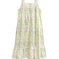 Plus size 100% Cotton Lace Trim Flounce Gown White Lime Floral Print - La Cera