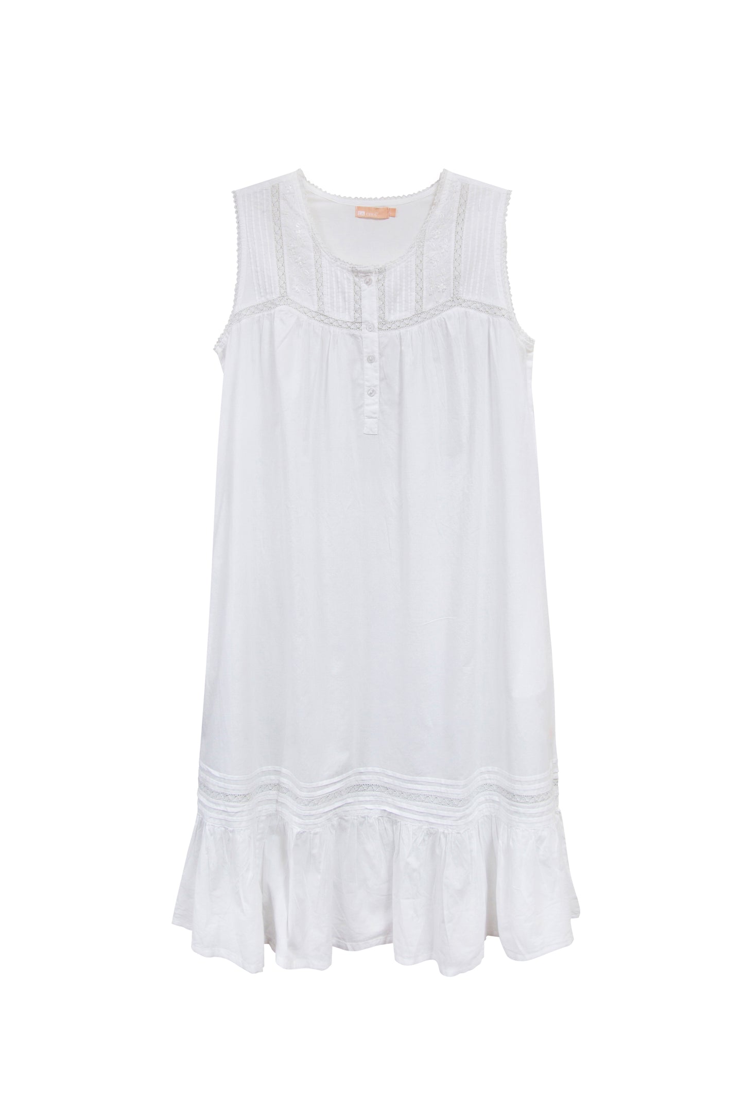 100% Cotton Embroidered Scoop Neck Gown - La Cera