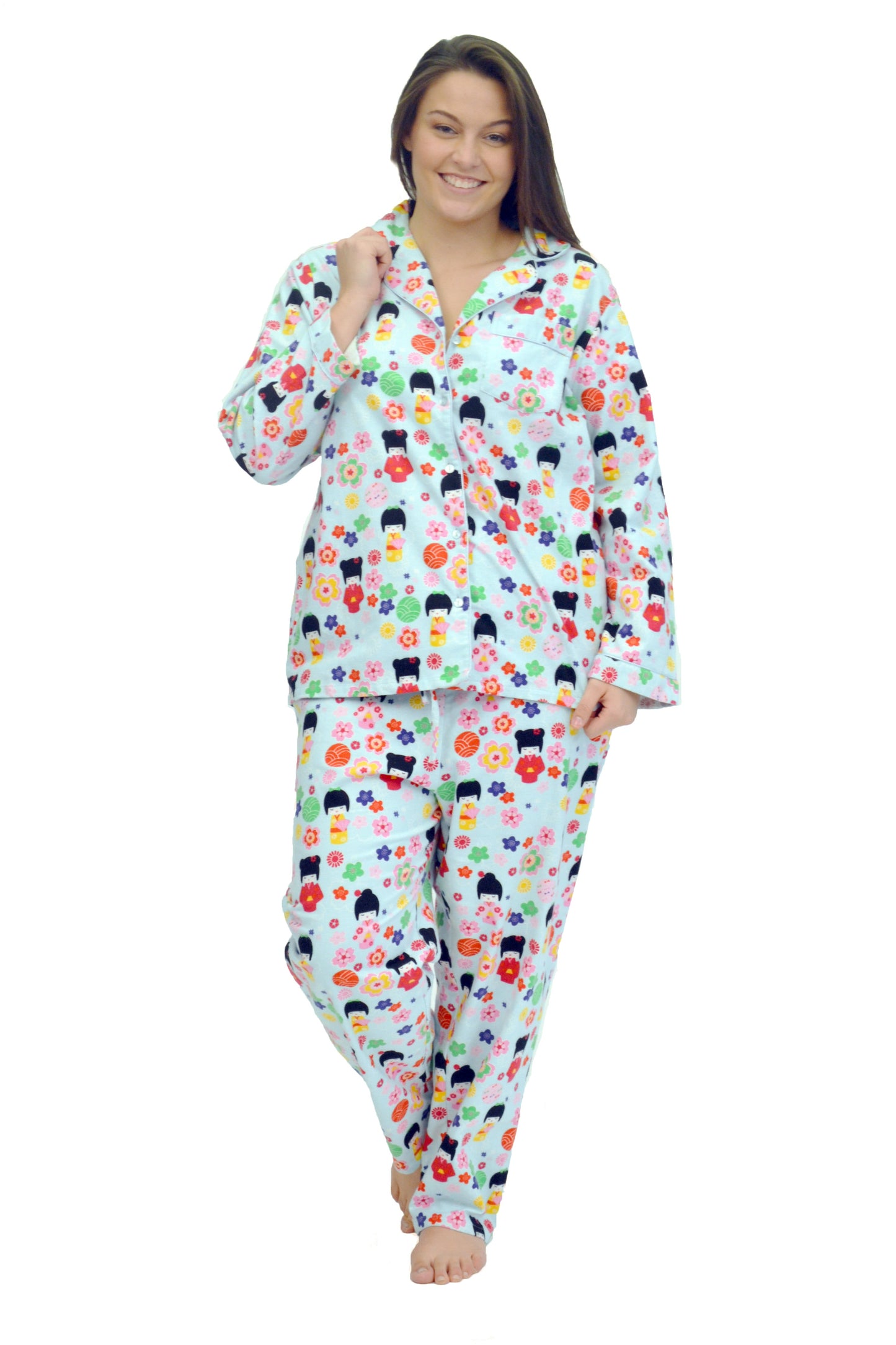 La Cera Long Sleeve Printed Flannel Pajama Set - La Cera
