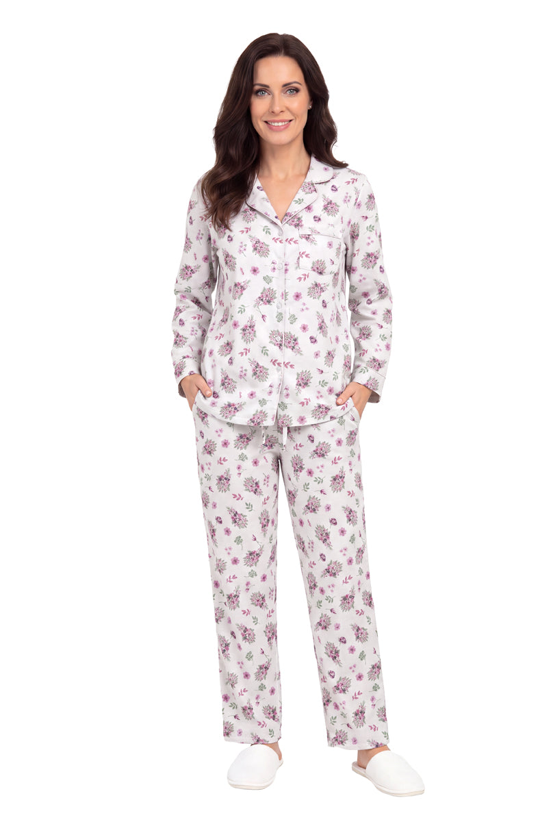 La Cera Long Sleeve Floral Flannel Pajama Set