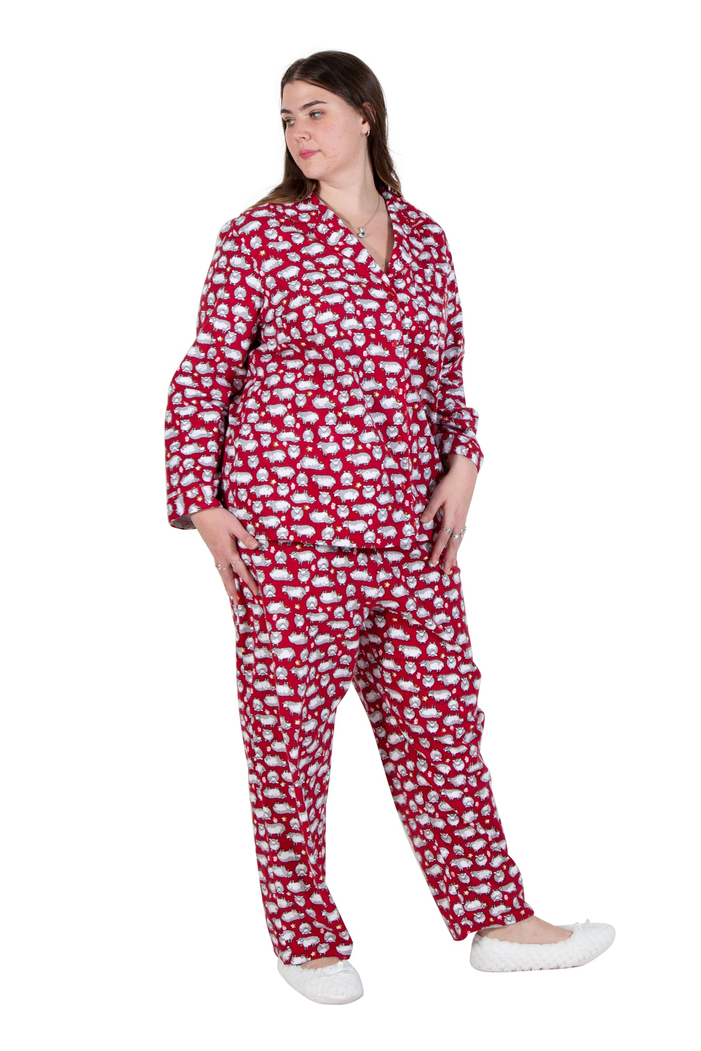 Flannel Sheep Print Plus Size Pajama Set