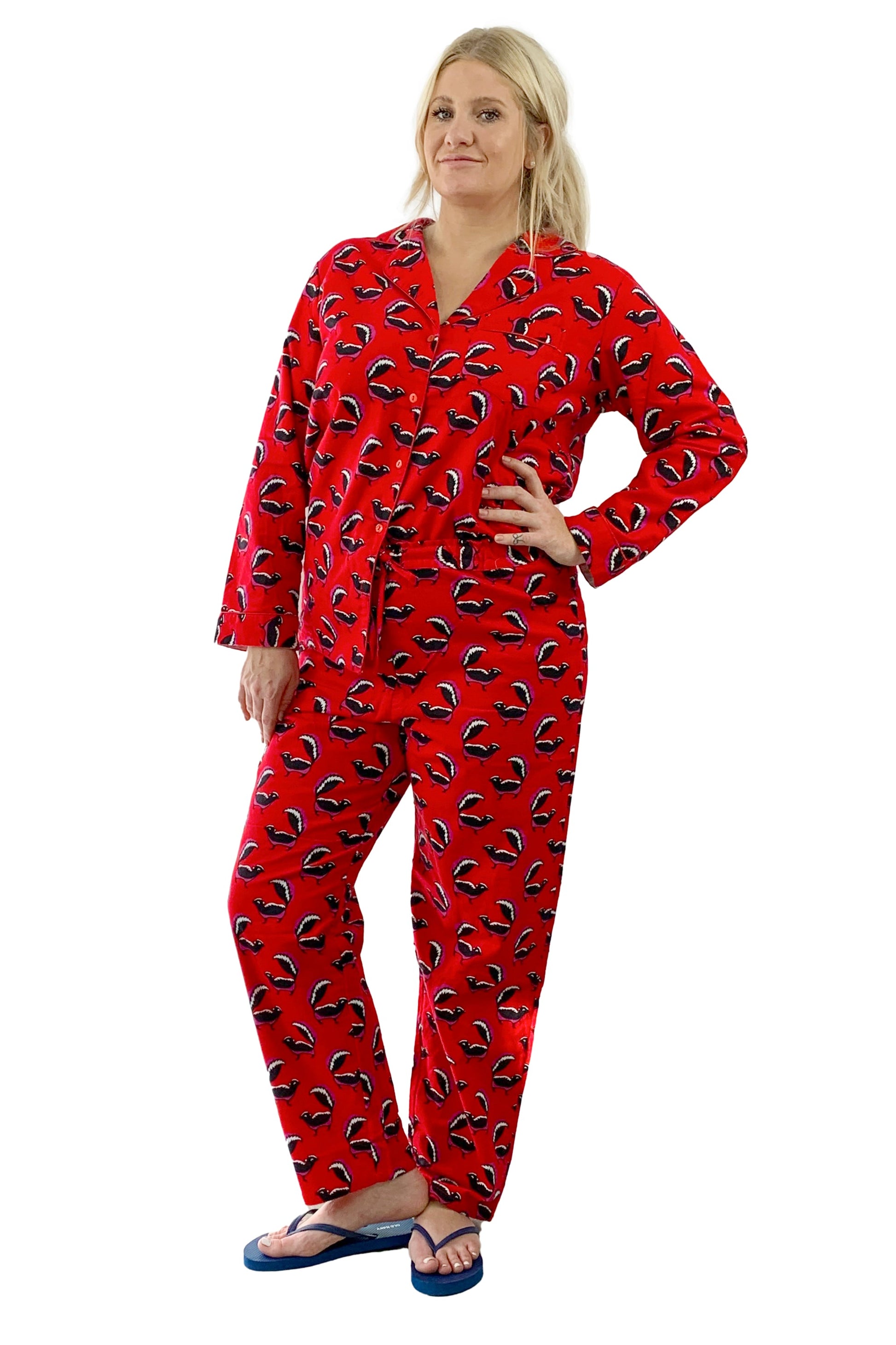 La Cera Long Sleeve Printed Flannel Pajama Set - La Cera