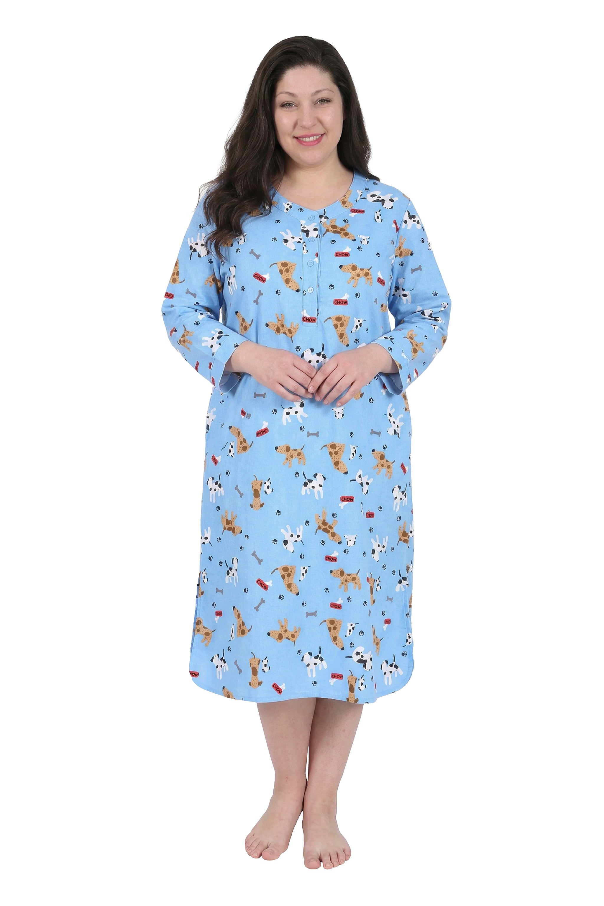 Dog Print Flannel Plus Size Nightshirt - La Cera