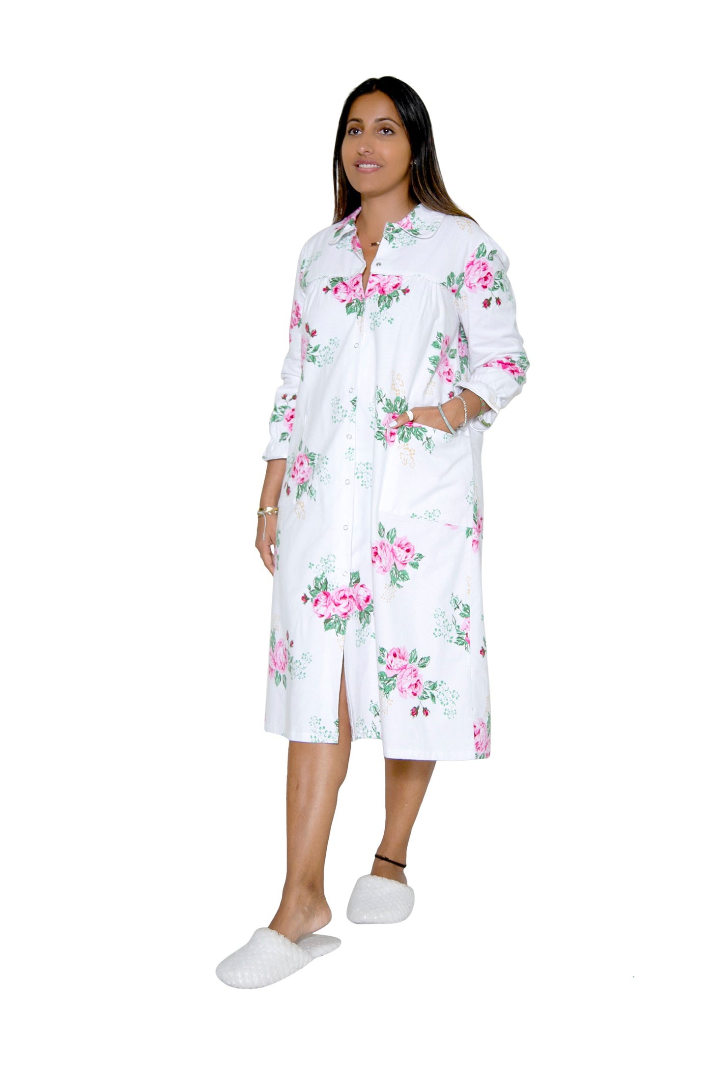 100% Cotton Flannel Snap Front House Dress