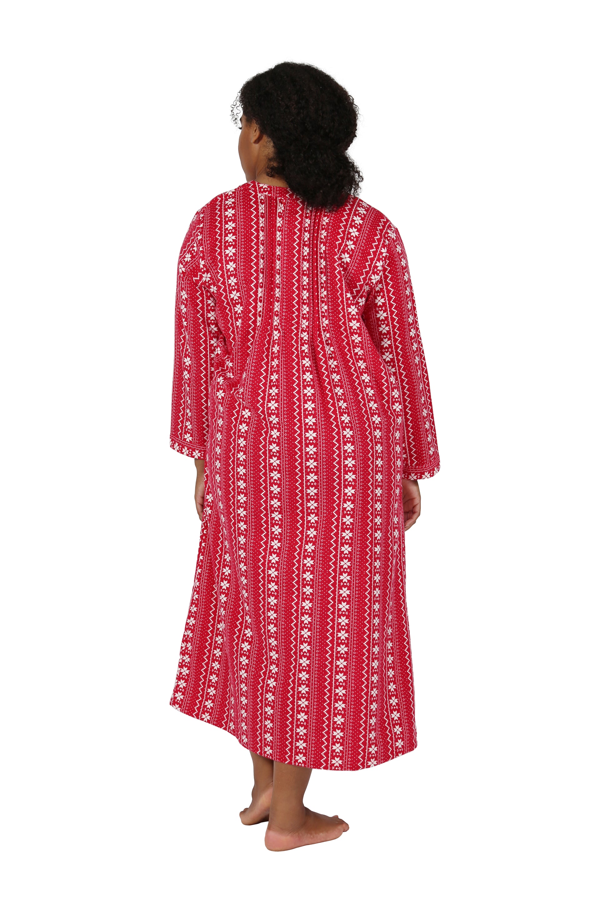 Plus Size Printed Flannel Nightgown With Release Pleats - La Cera