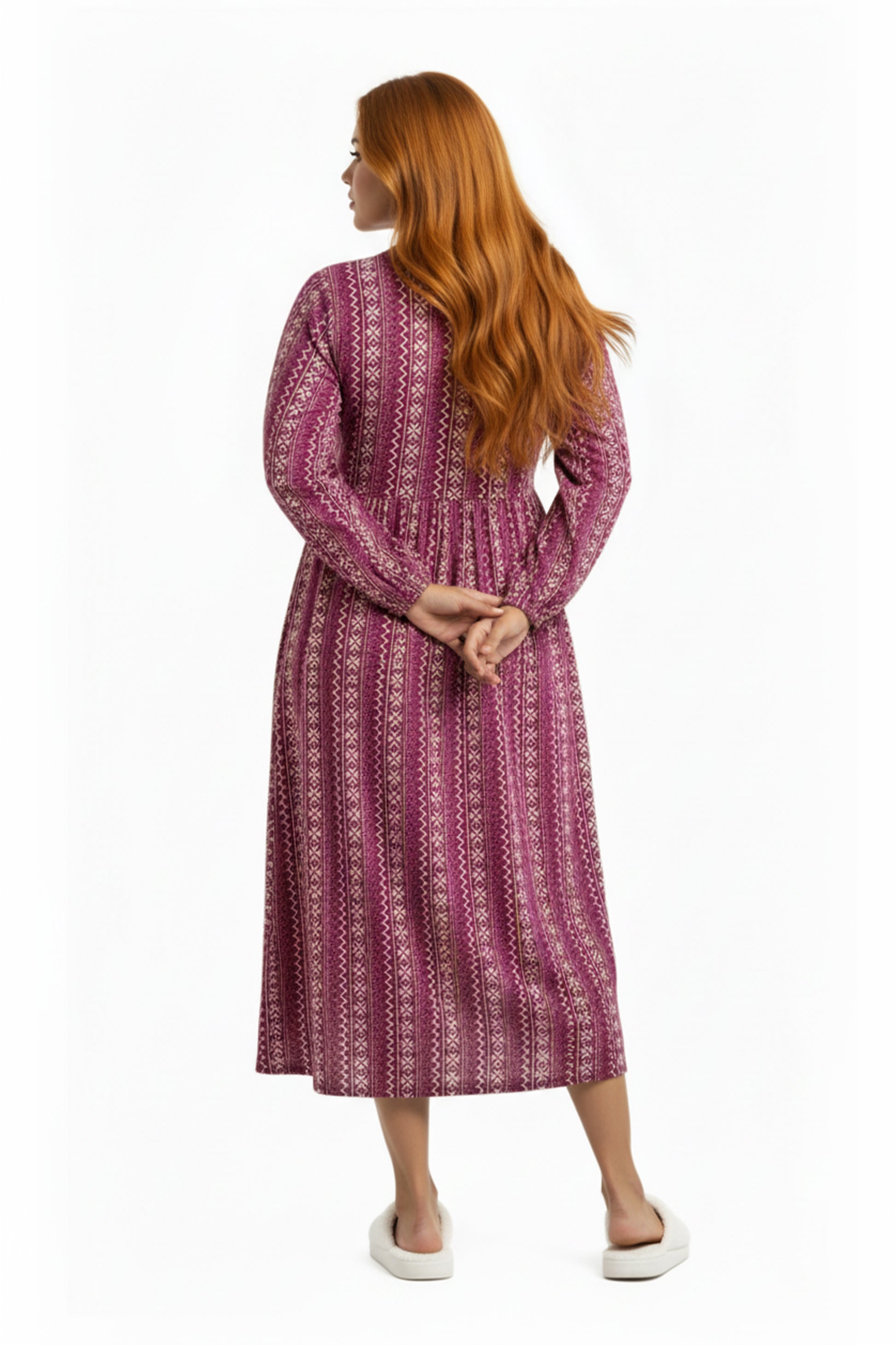 Plus Size Printed Flannel Nightgown With Release Pleats - La Cera