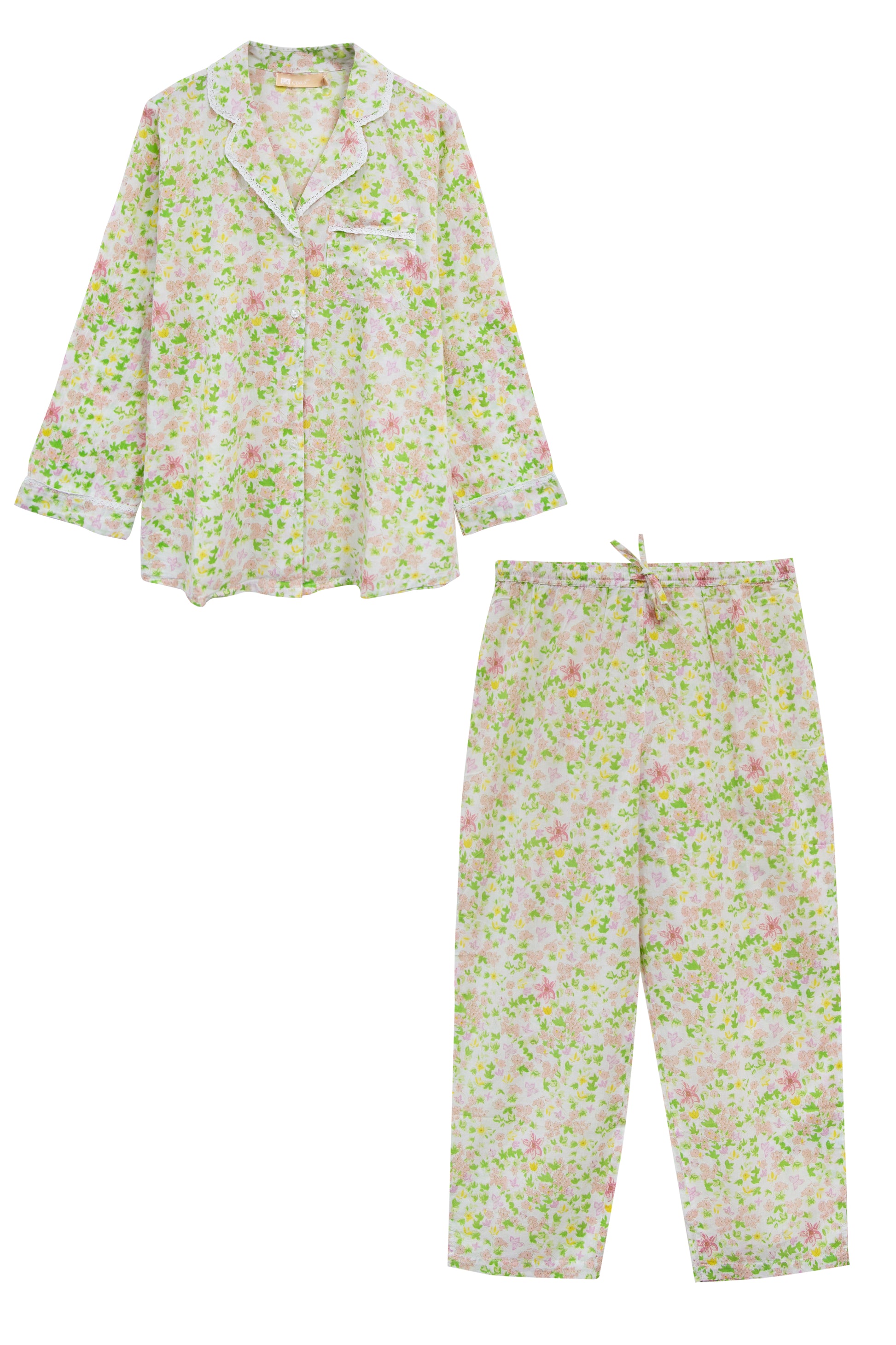Plus Size La Cera White Lime Floral Pajama Set - La Cera