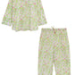 La Cera Long Sleeve White Lime Floral Pajama Set