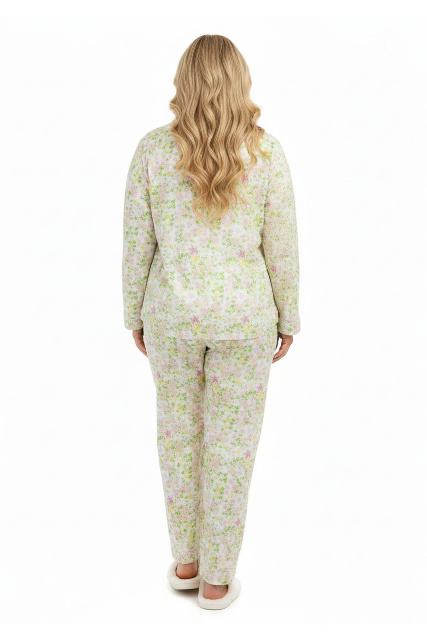 Plus Size La Cera White Lime Floral Pajama Set - La Cera