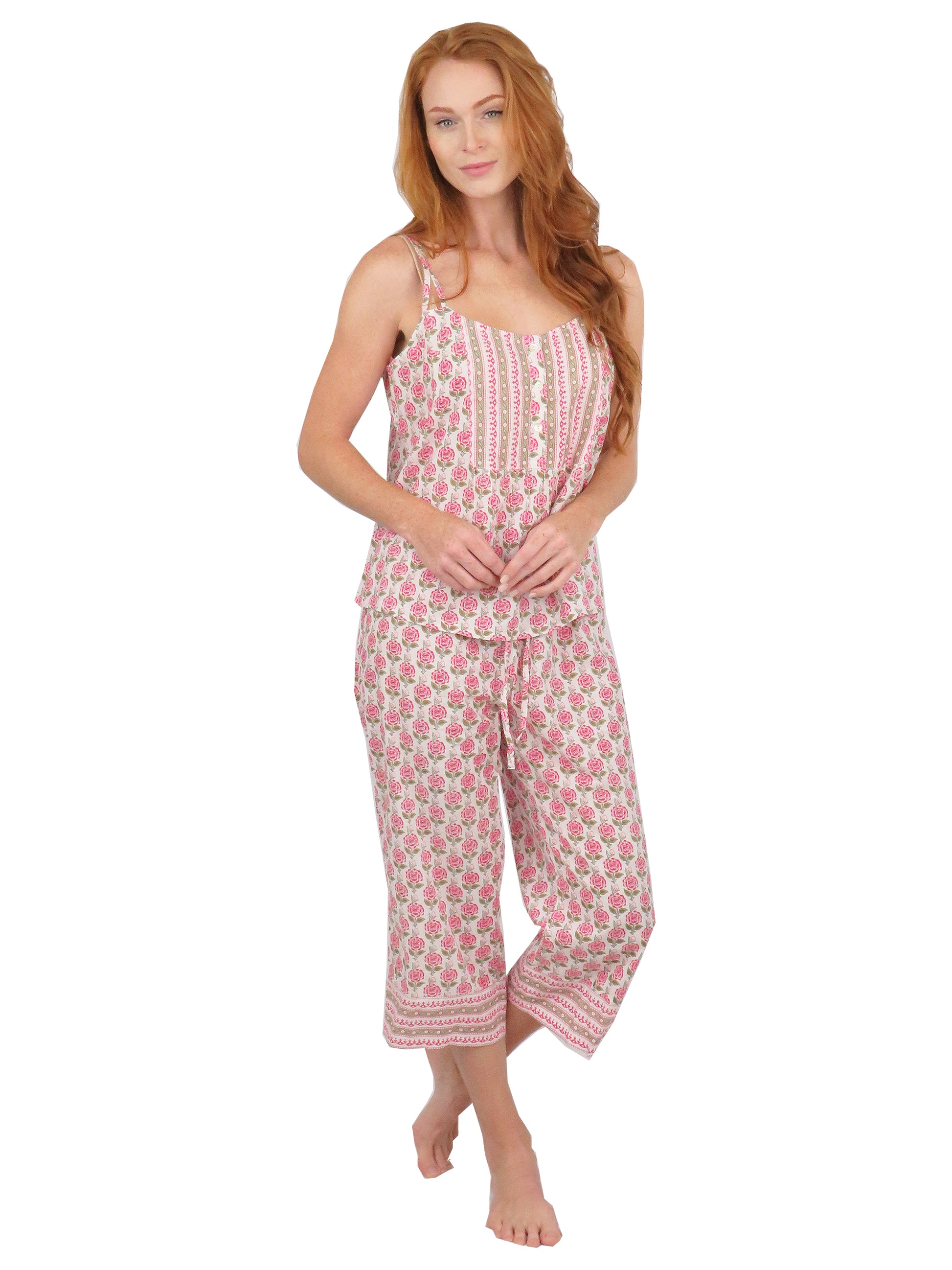 Floral Cotton Capri Print Pajamas - La Cera