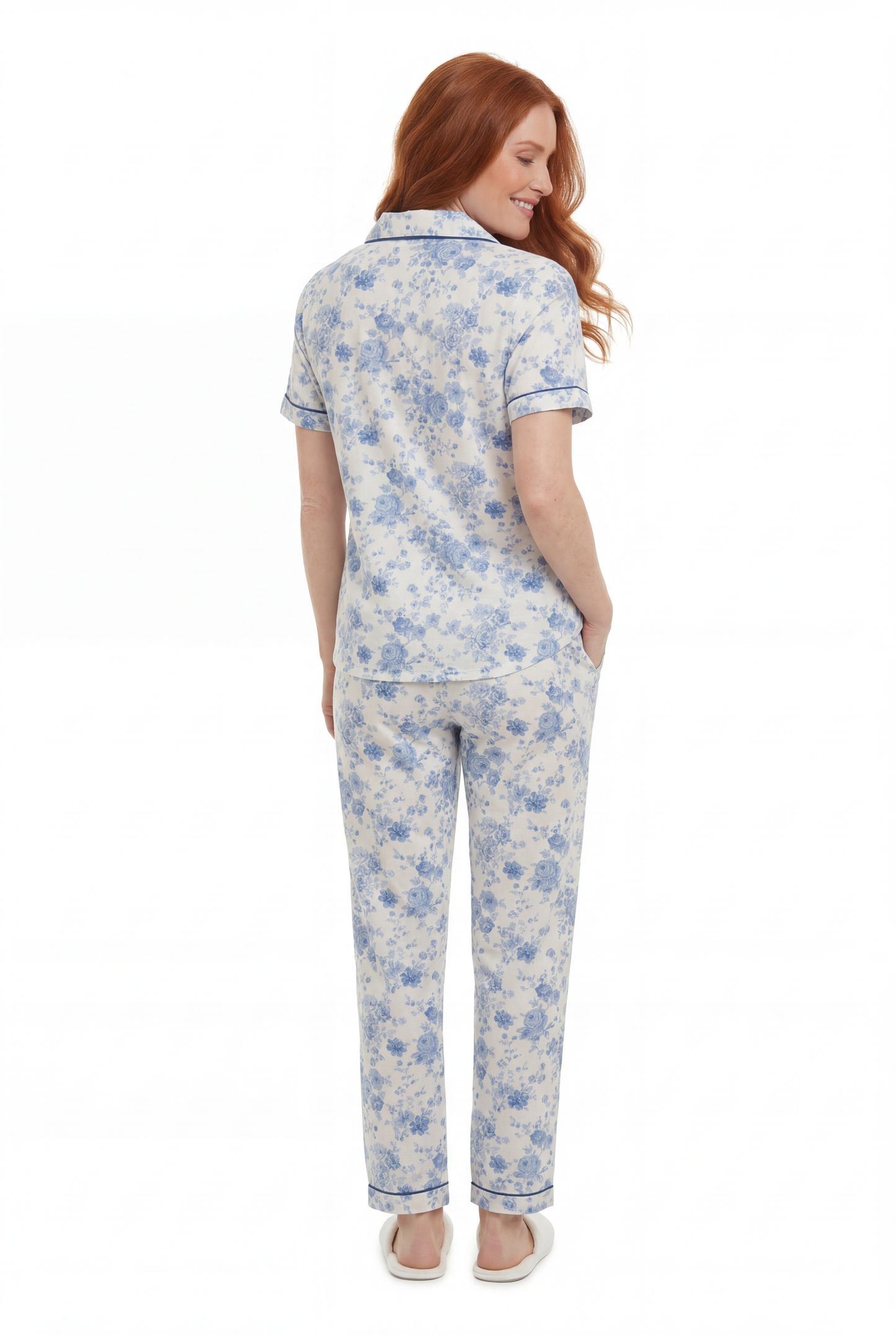 La Cera Short Sleeve Blue Floral Print Pajama Set - La Cera
