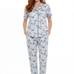 La Cera Short Sleeve Blue Floral Print Pajama Set - La Cera