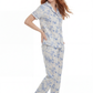 La Cera Short Sleeve Blue Floral Print Pajama Set - La Cera