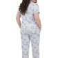 La Cera Plus Size Short Sleeve Blue Floral Print Pajama Set - La Cera