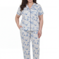 La Cera Plus Size Short Sleeve Blue Floral Print Pajama Set - La Cera