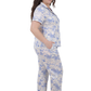 La Cera Plus Size Short Sleeve Blue Floral Print Pajama Set - La Cera