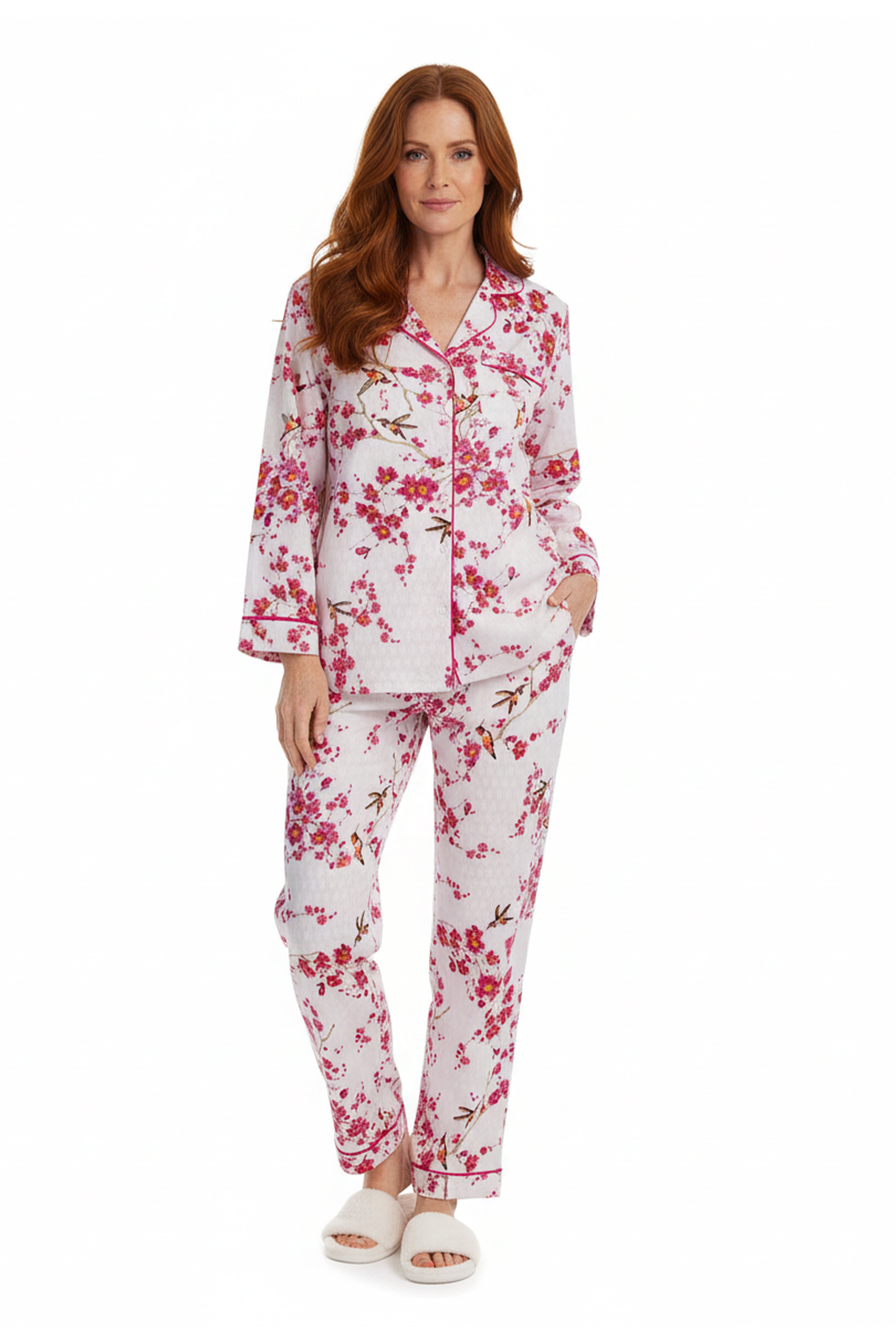 La Cera Cherry Blossom Cotton Pajama Set - La Cera