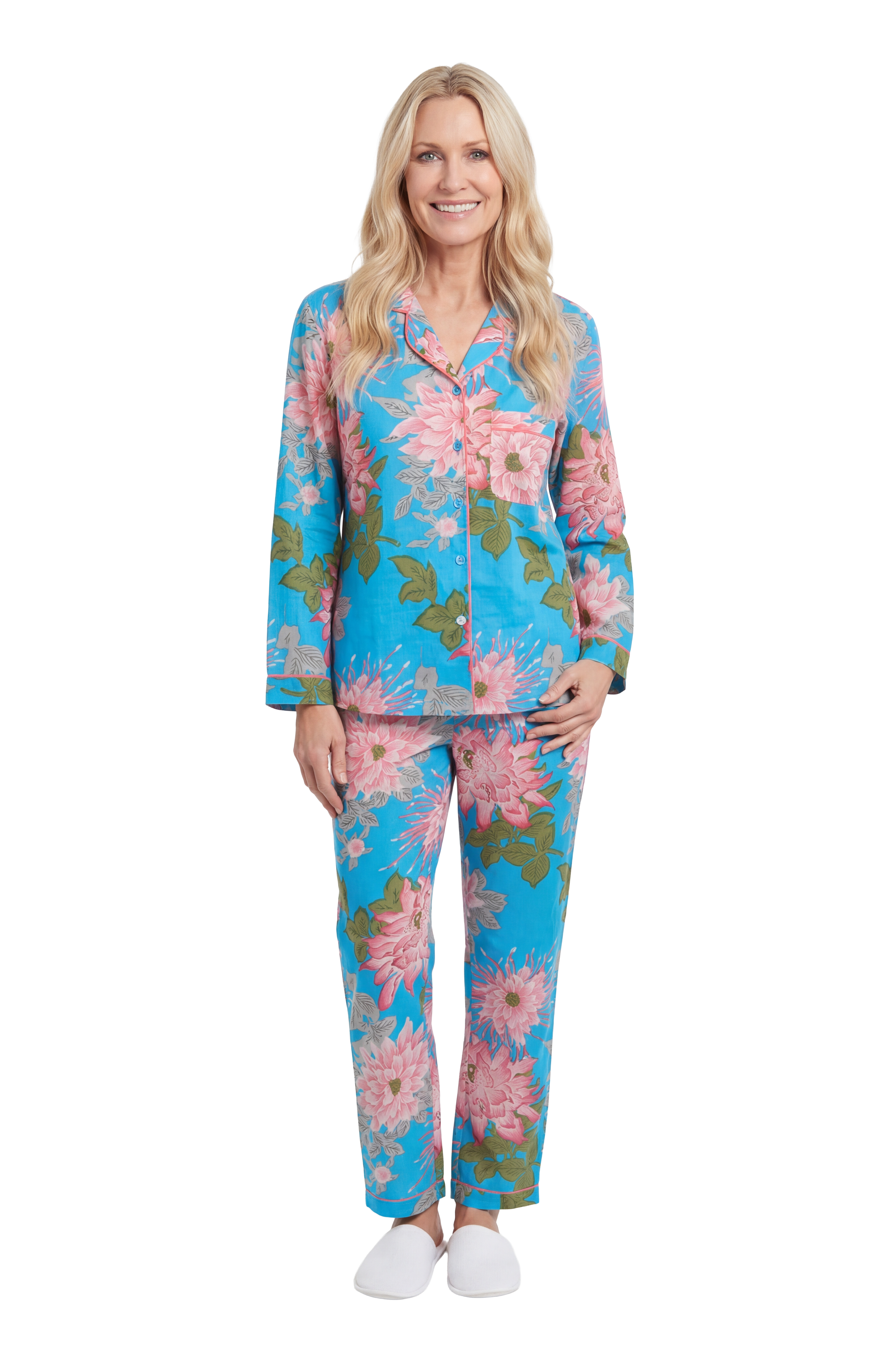 La Cera Cotton Lotus Pajama Set - La Cera