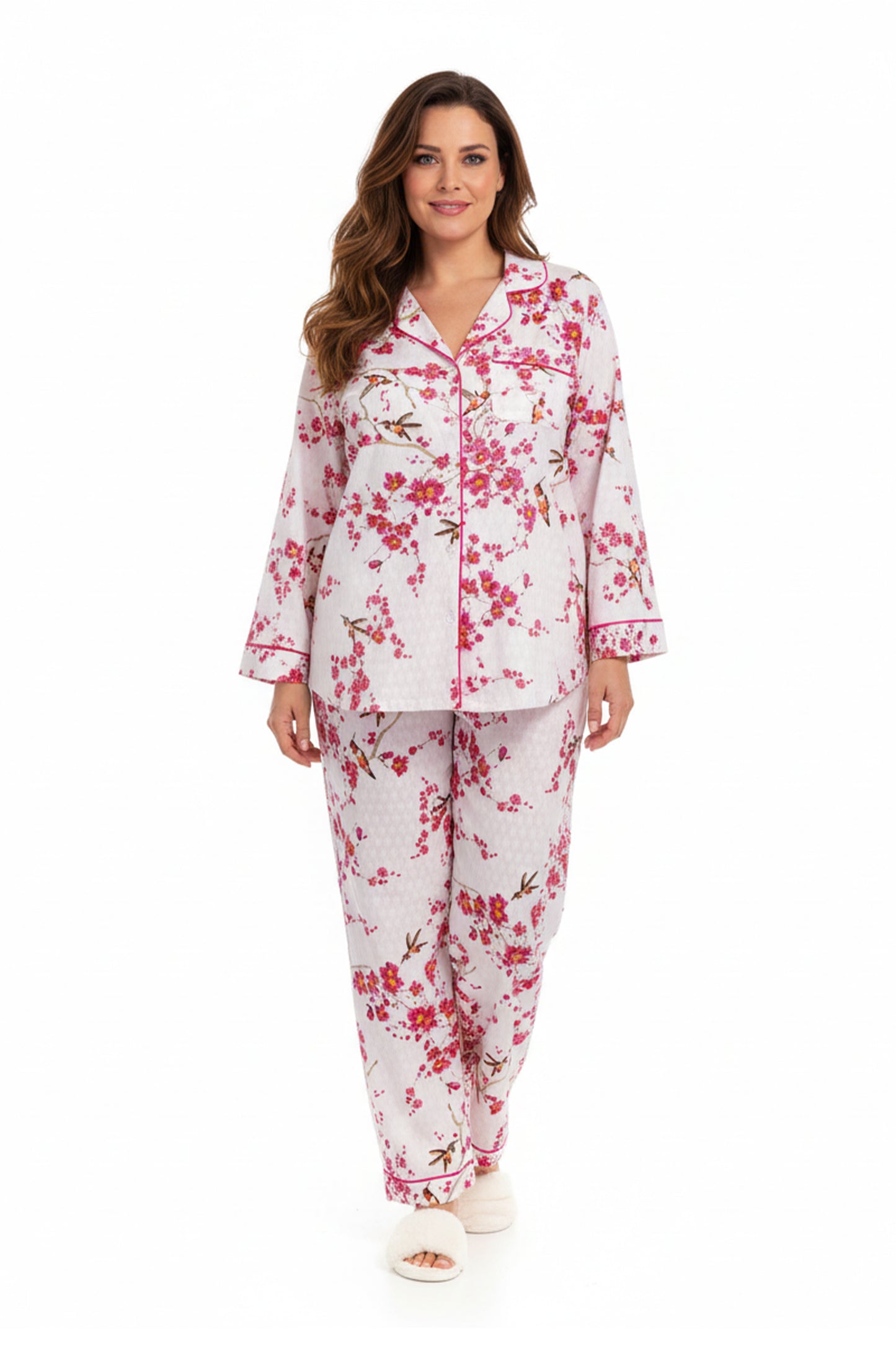 La Cera Cherry Blossom Cotton Pajama Set  - Plus Size