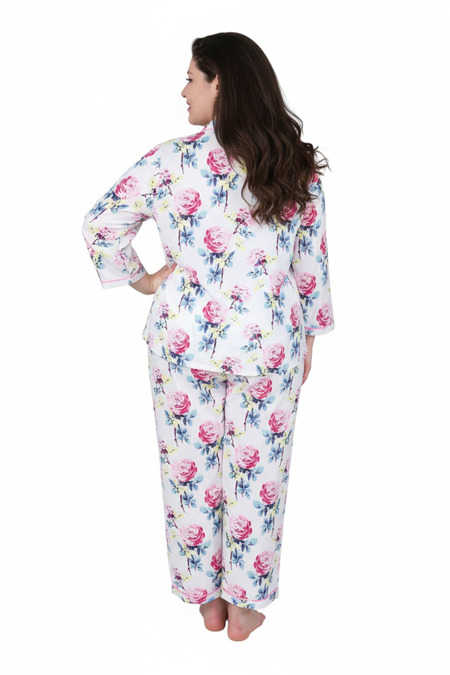 La Cera Floral Cotton Pajama Set  - Plus Size