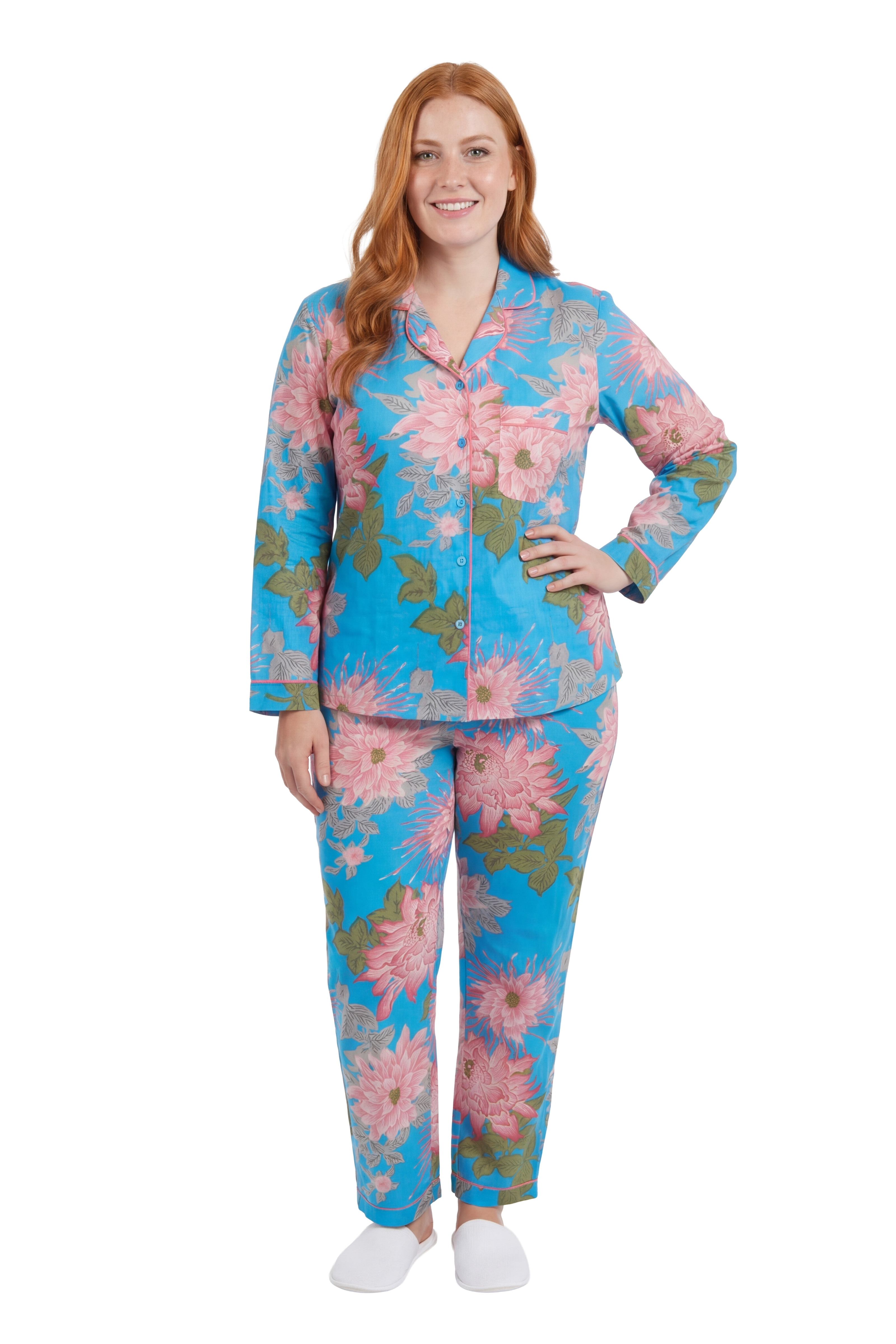 La Cera Cotton Lotus Pajama Set - Plus Size - La Cera