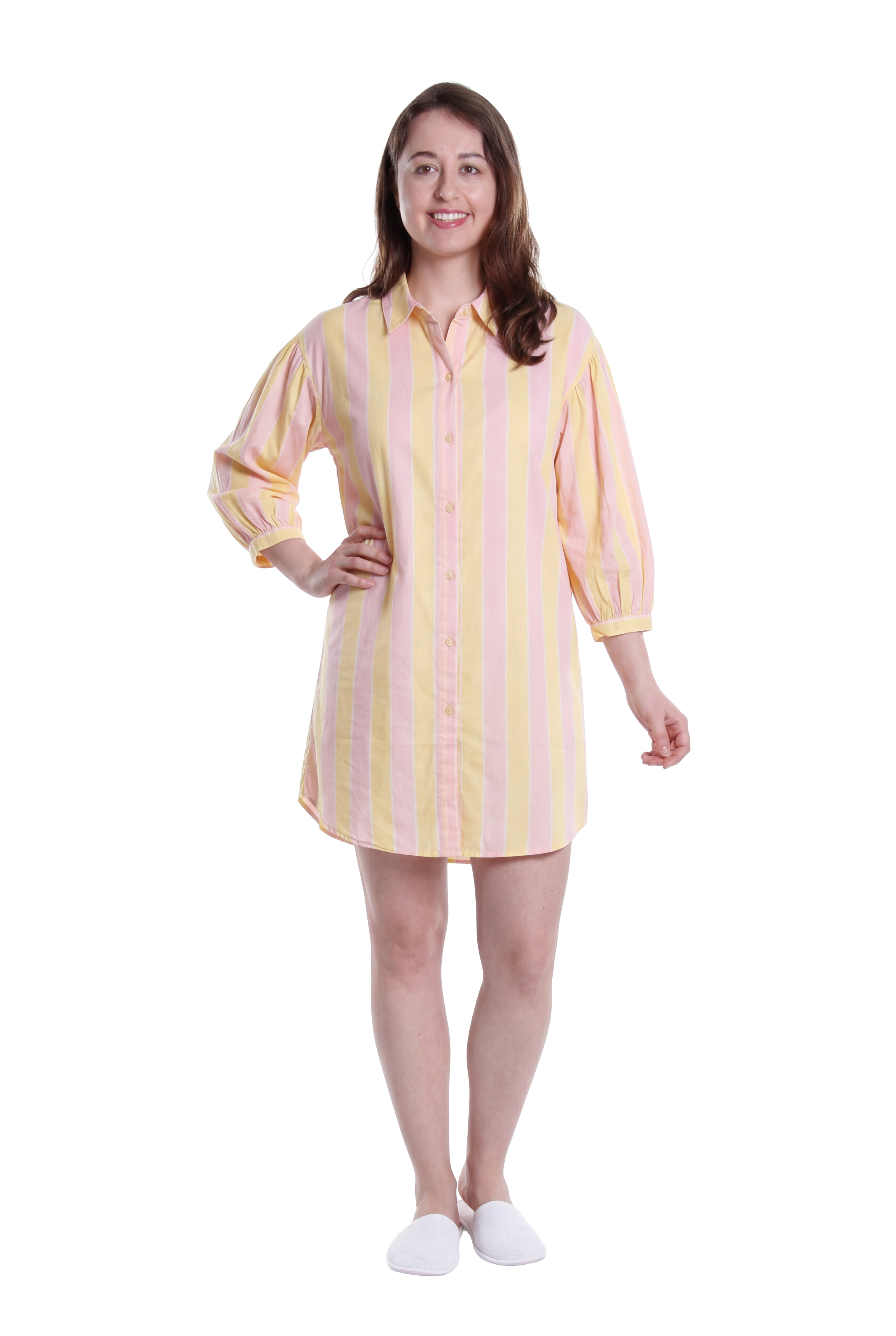 La Cera Oversized Stripe Print Night Shirt - La Cera