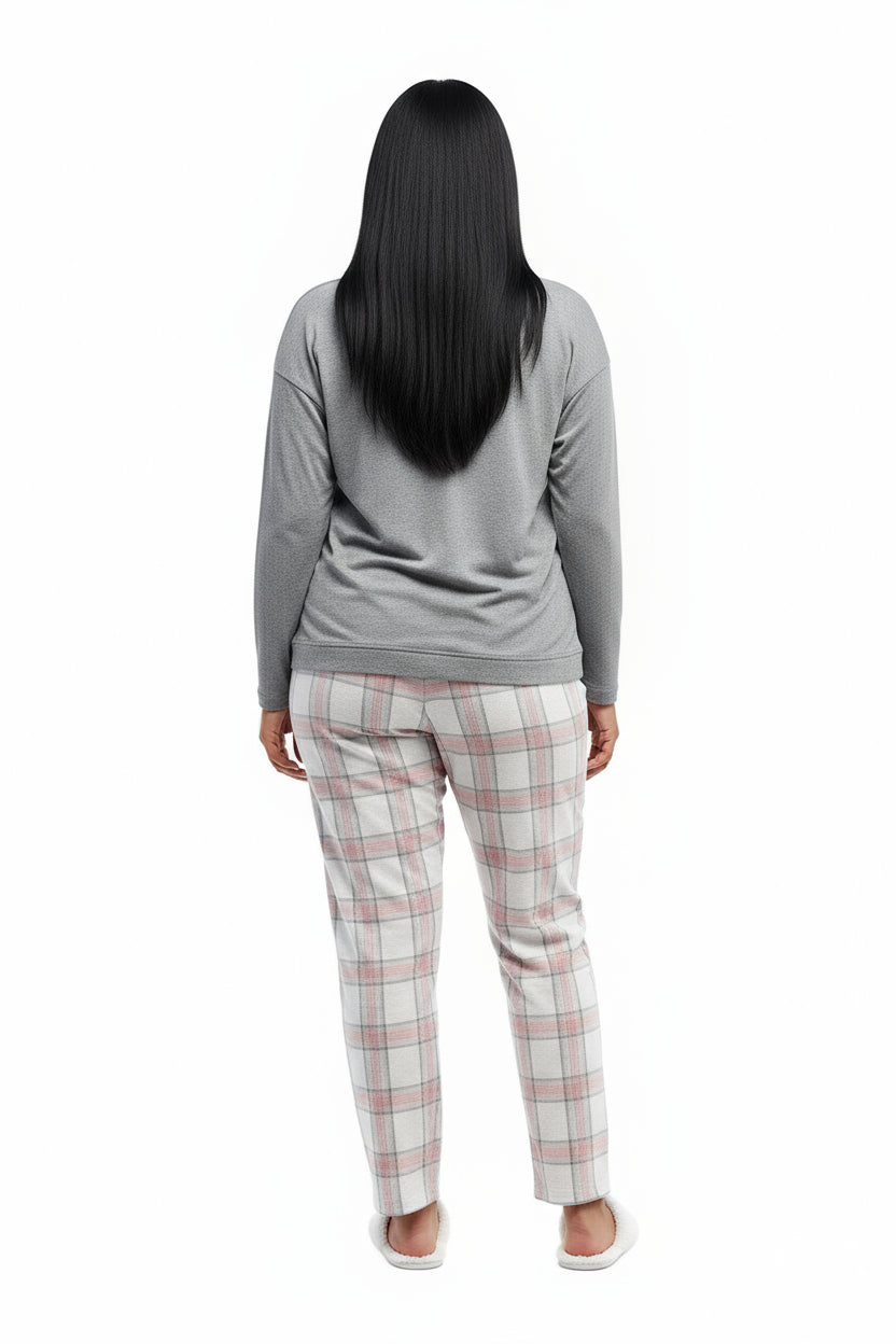 Plus Flannel Plaid and Cotton Knit PJ - La Cera