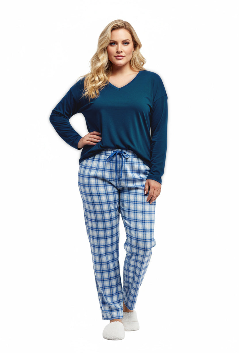 Plus Flannel Plaid and Cotton Knit PJ - La Cera