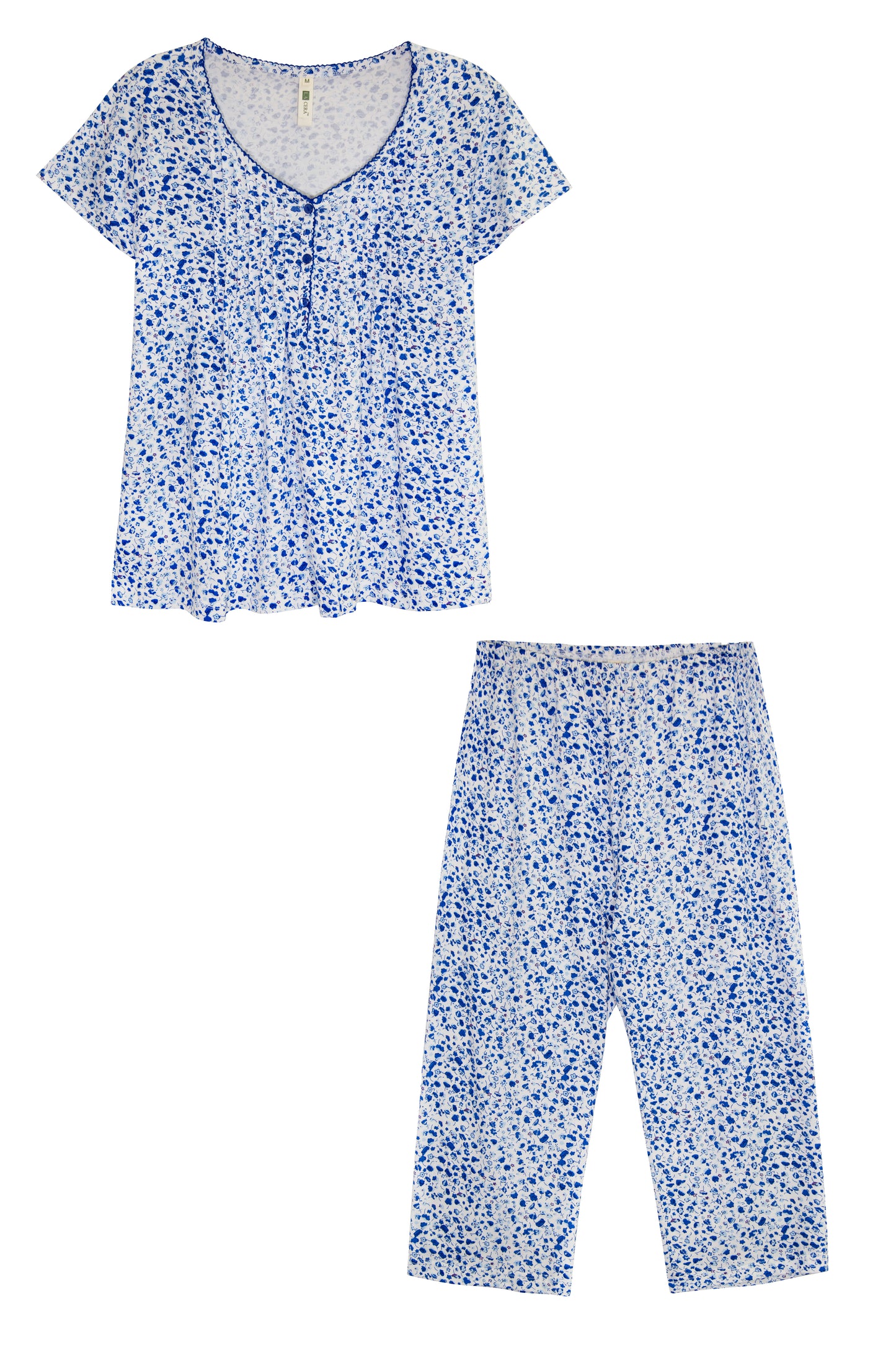 La Cera Cotton Knit Capri PJ - La Cera
