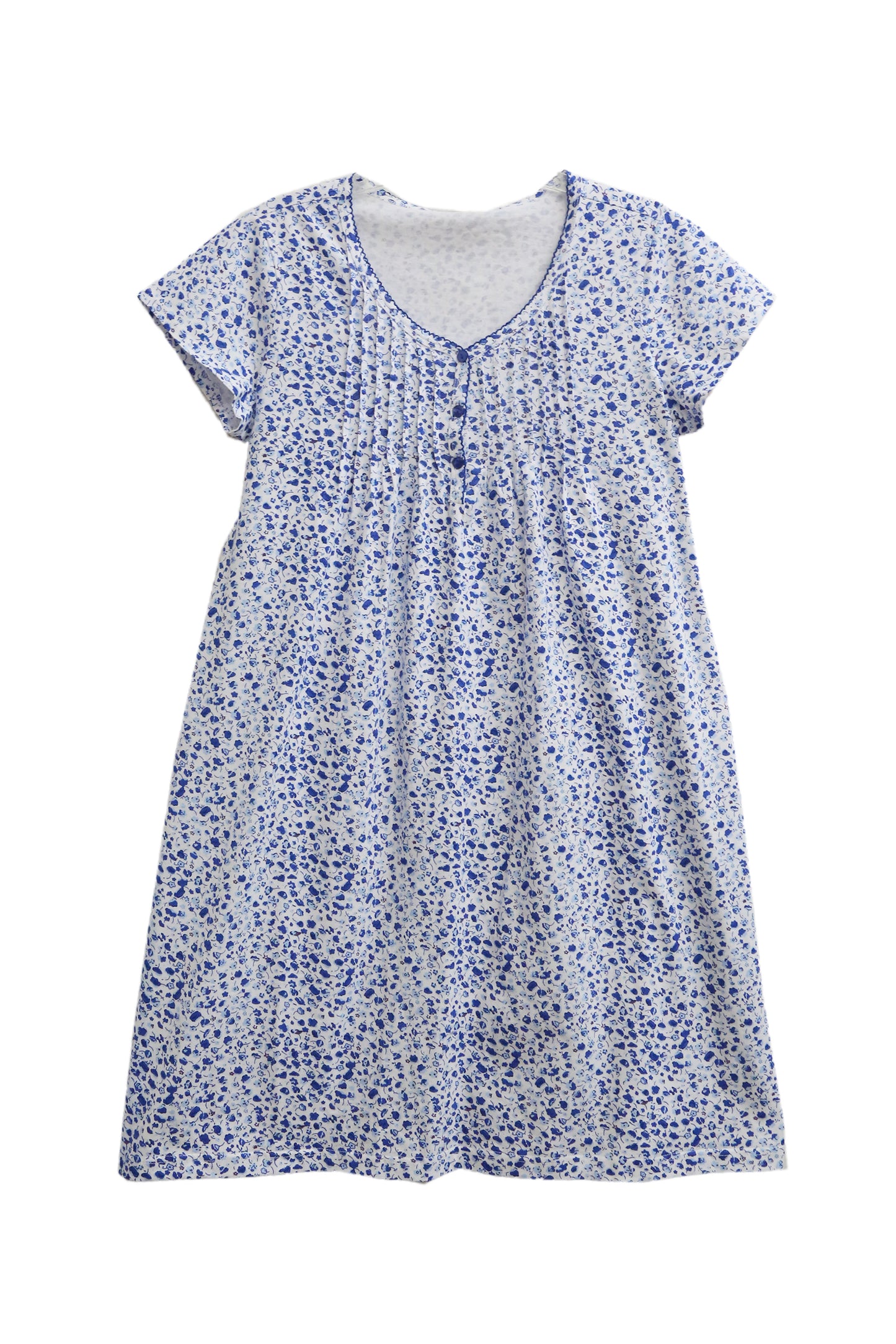 La Cera Blue Posies Cotton Knit Chemise - La Cera
