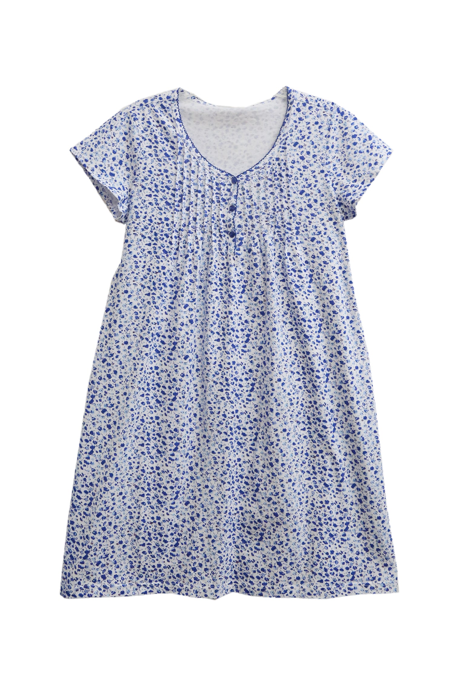 La Cera Blue Posies Cotton Knit Chemise - La Cera