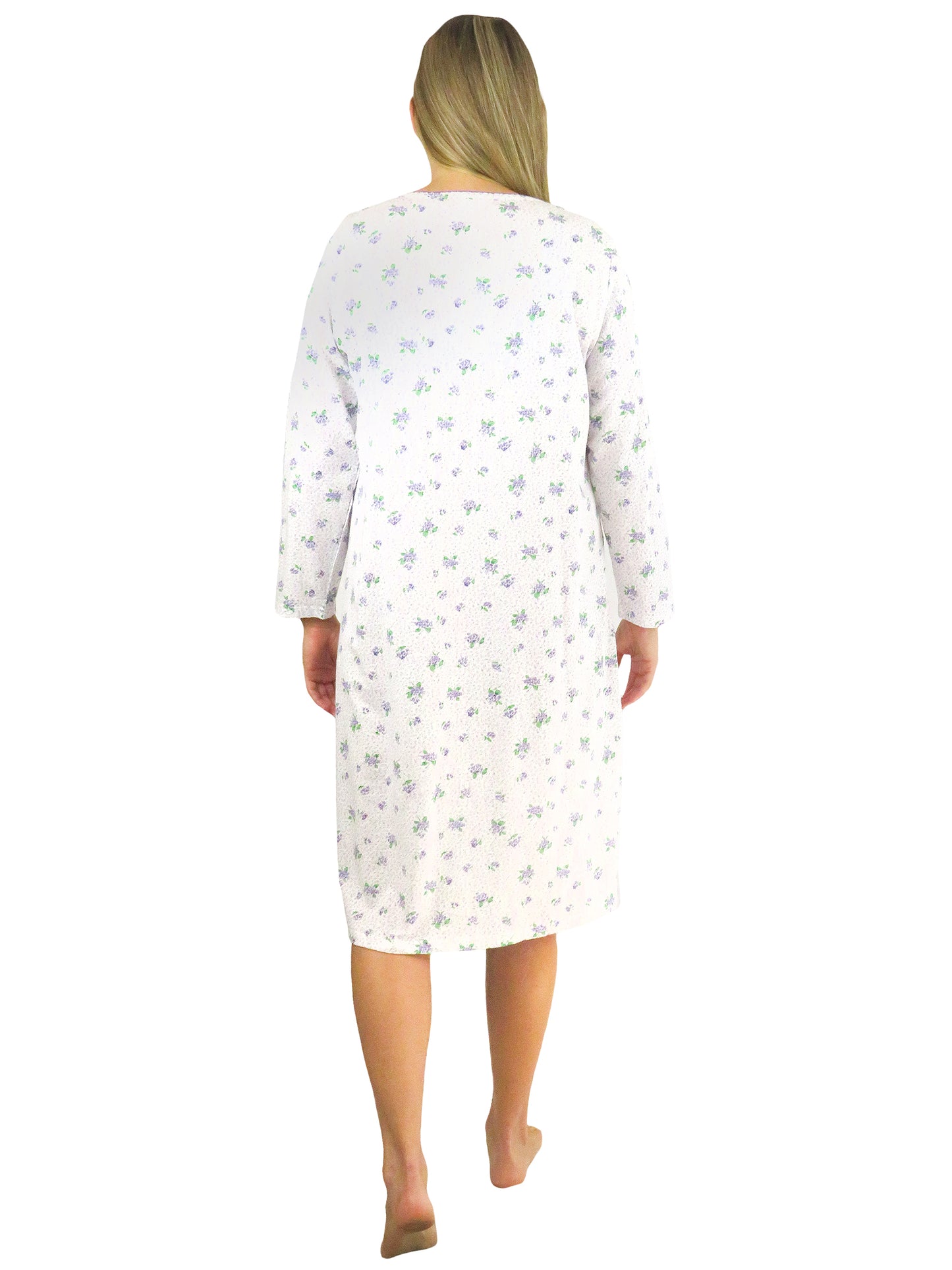 La Cera Lilac Floral Print Cotton Knit Gown - La Cera
