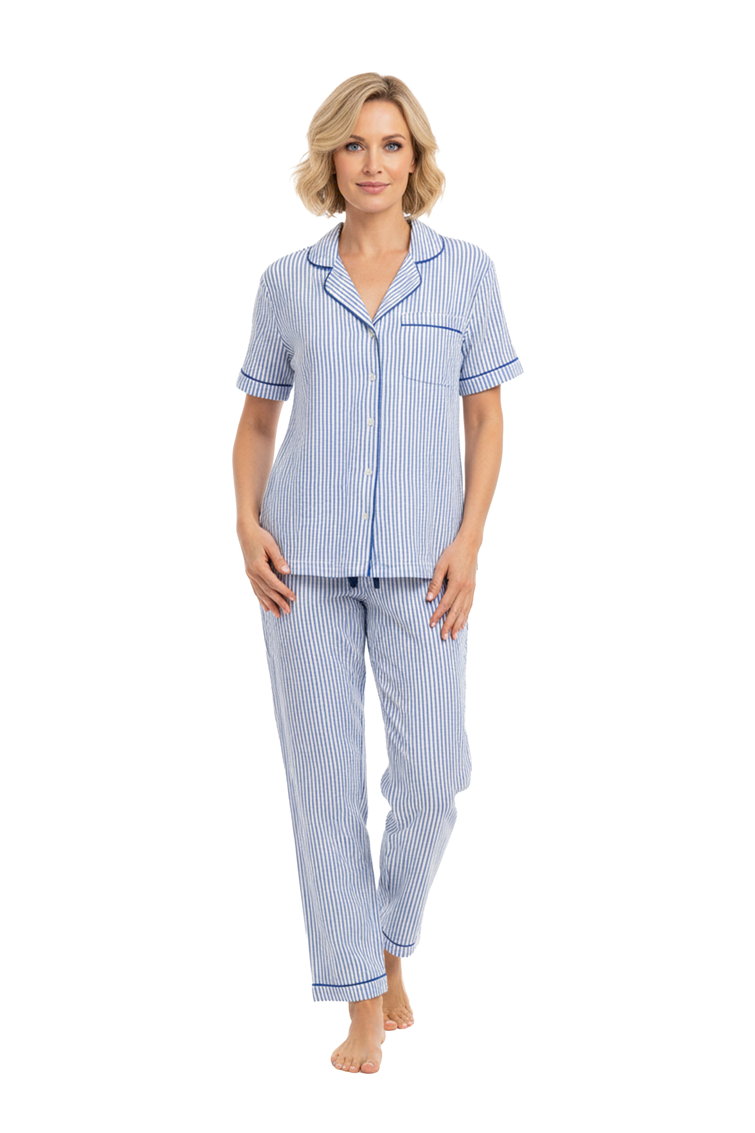 La Cera Pin Stripe Cotton Knit Capri PJ - La Cera