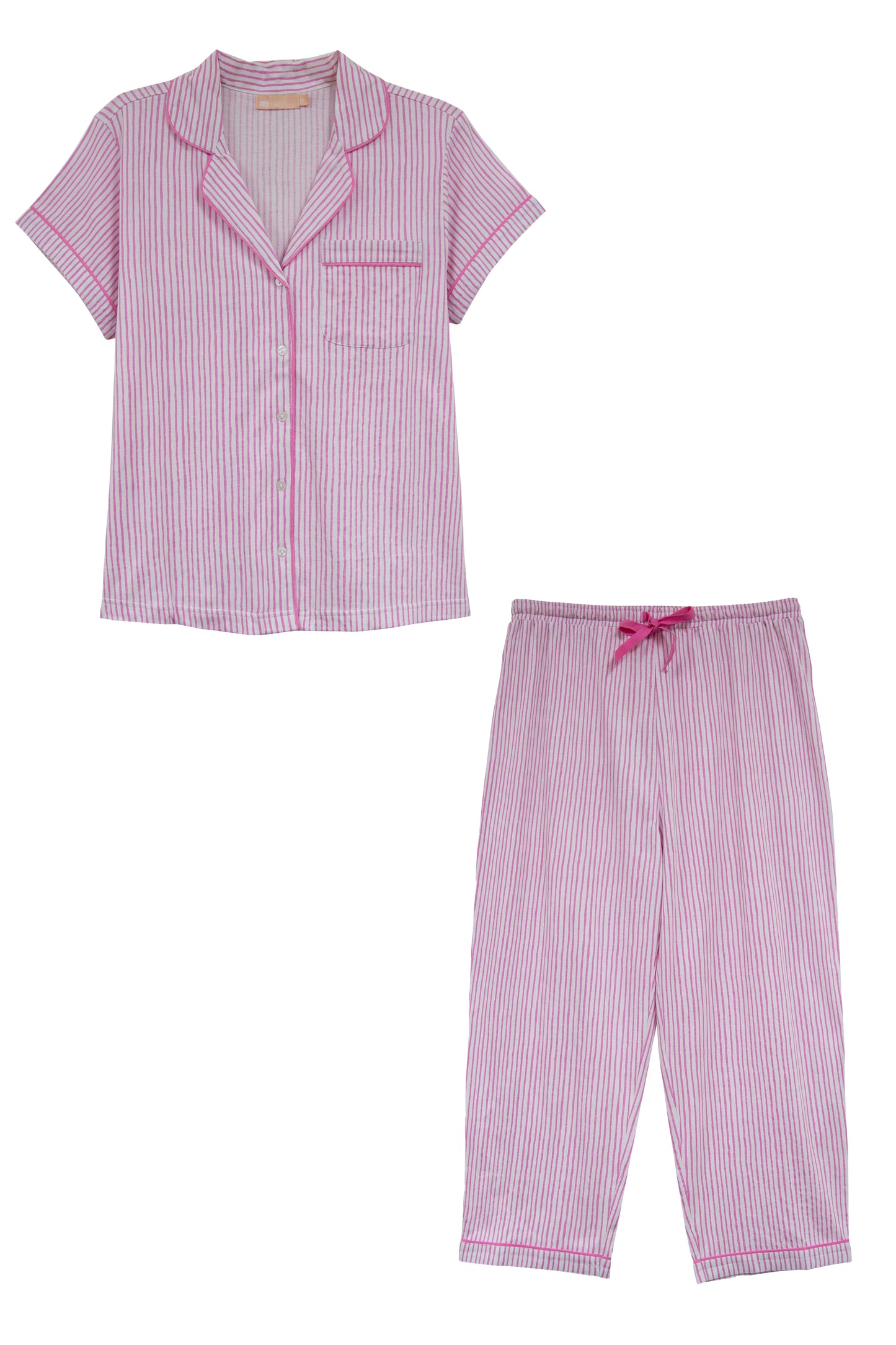 La Cera Pin Stripe Cotton Knit Capri PJ - La Cera