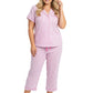 La Cera Plus Size Pin Stripe Cotton Knit Capri PJ - La Cera