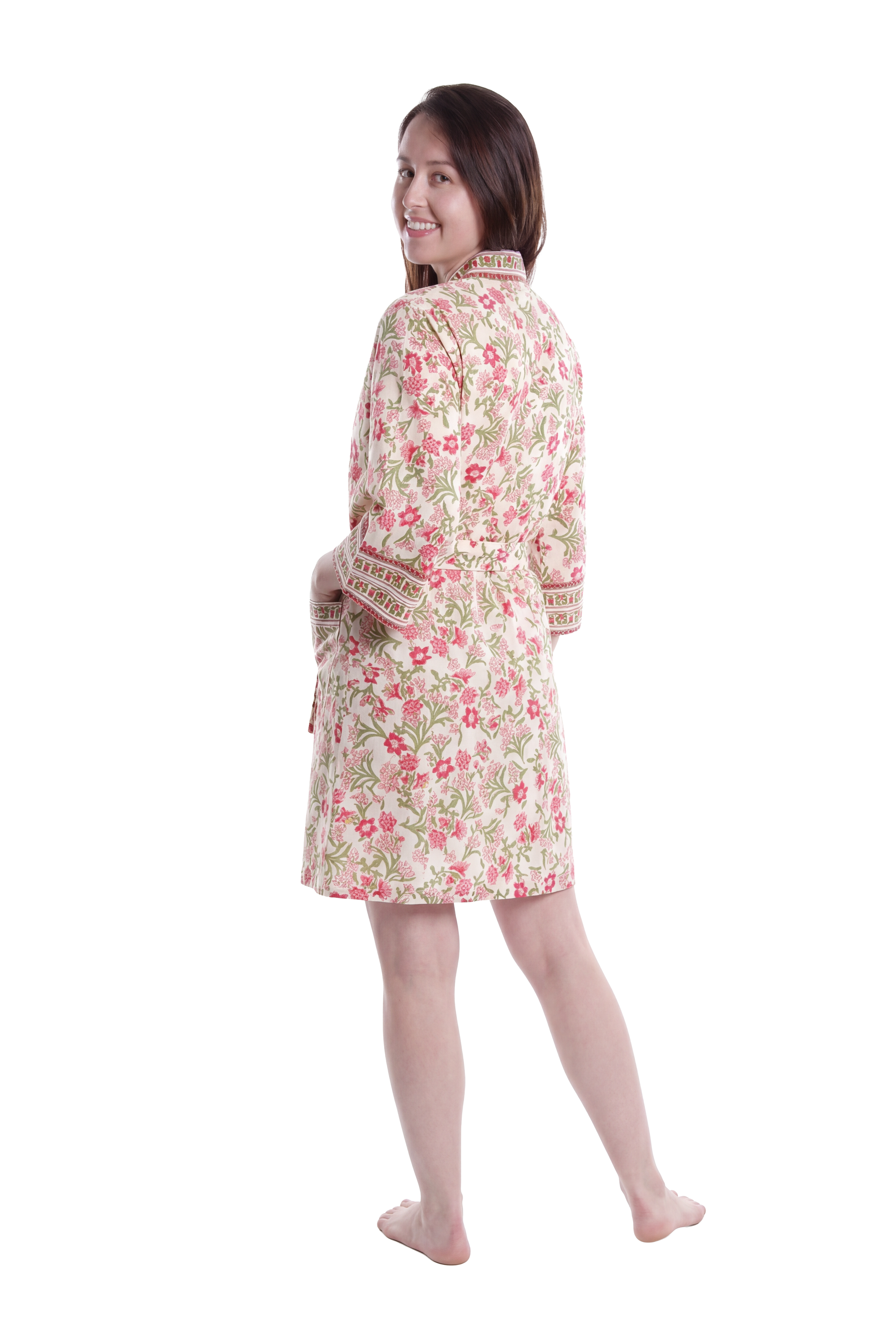 La Cera Short Floral Wrap Robe - La Cera