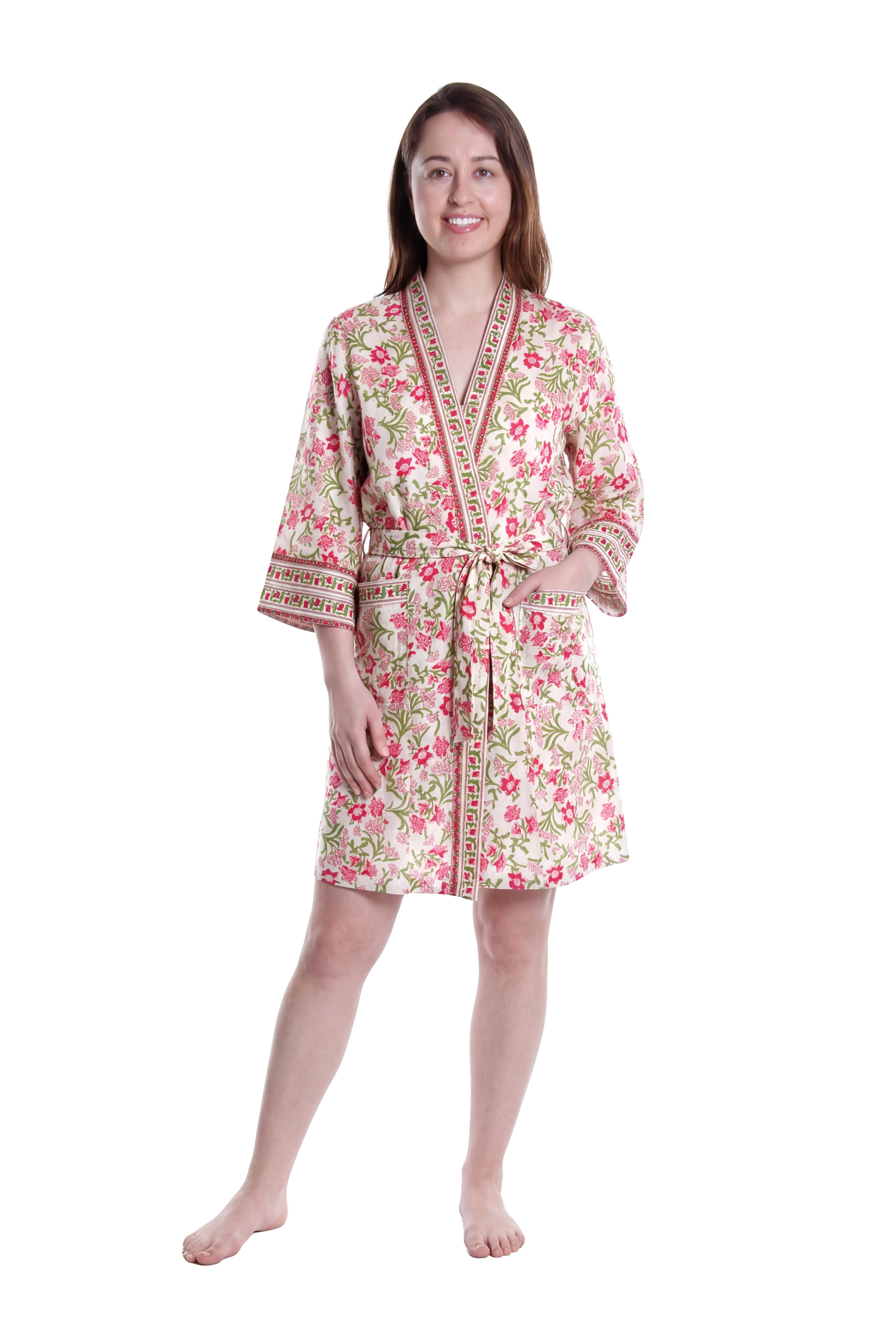 La Cera Short Floral Wrap Robe - La Cera