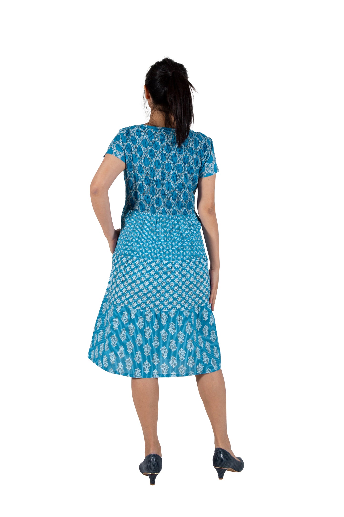 La Cera Cap Sleeve Short Smock Tier Dress