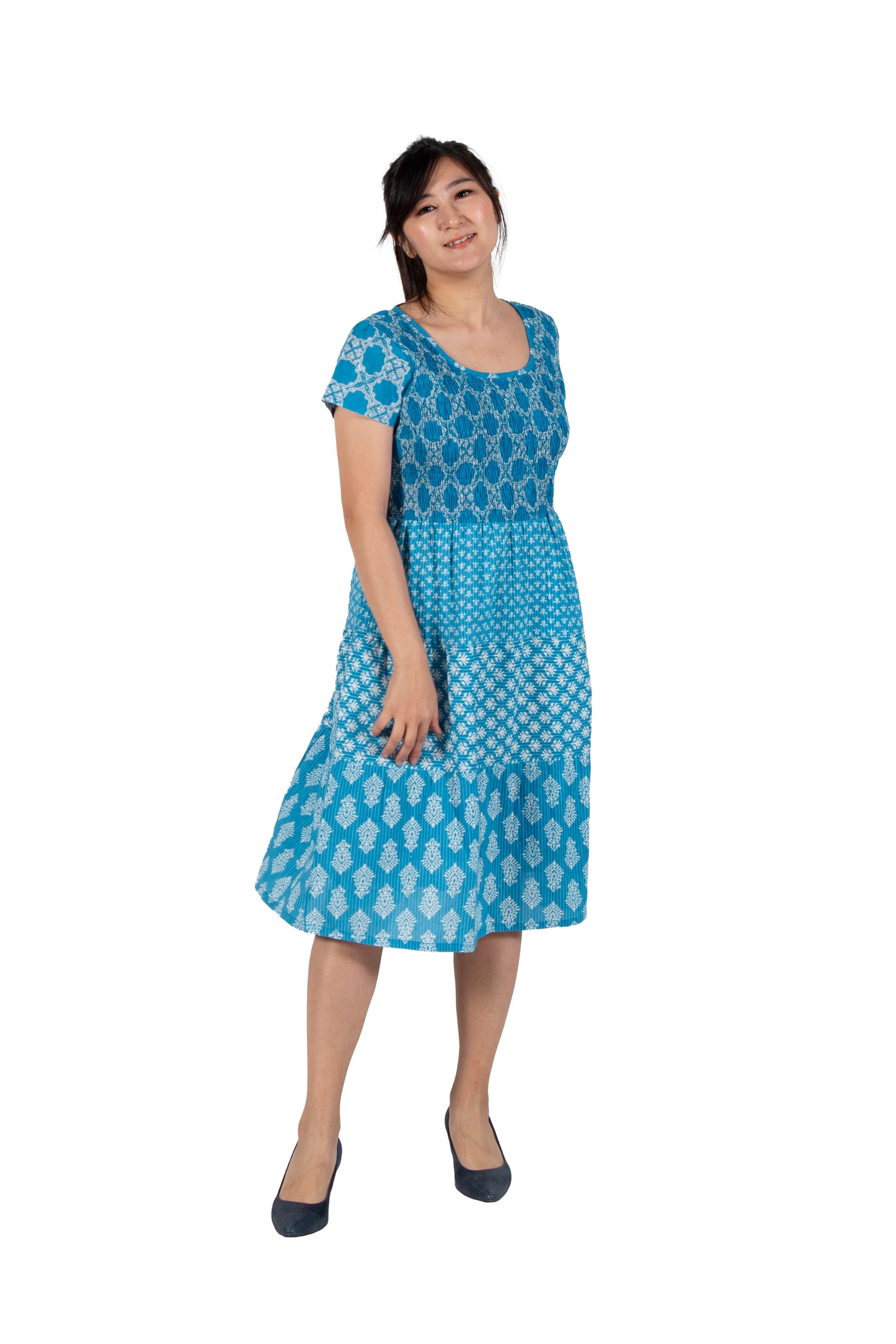 La Cera Cap Sleeve Short Smock Tier Dress